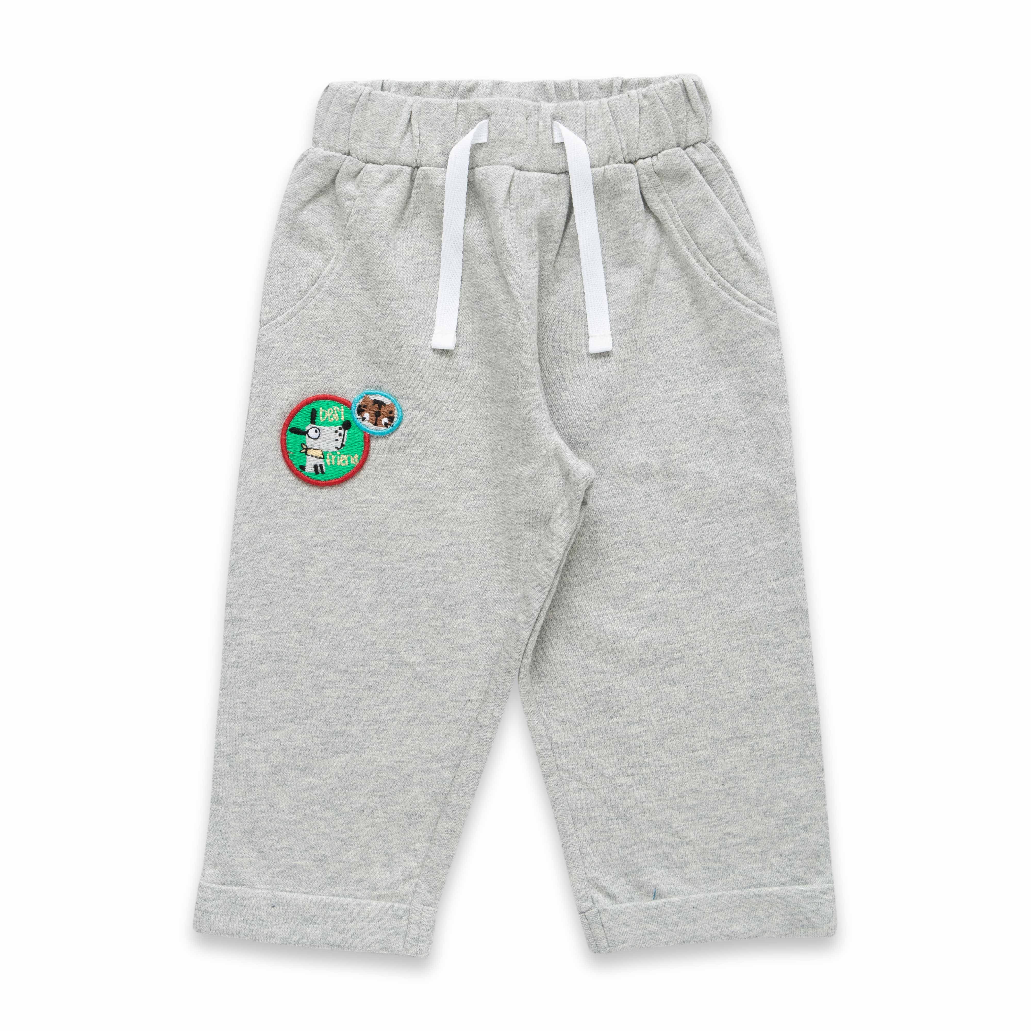 "Boys' Yellow Striped Top & Grey Jogger Pants Set – 'Best Friends Fun' Print"