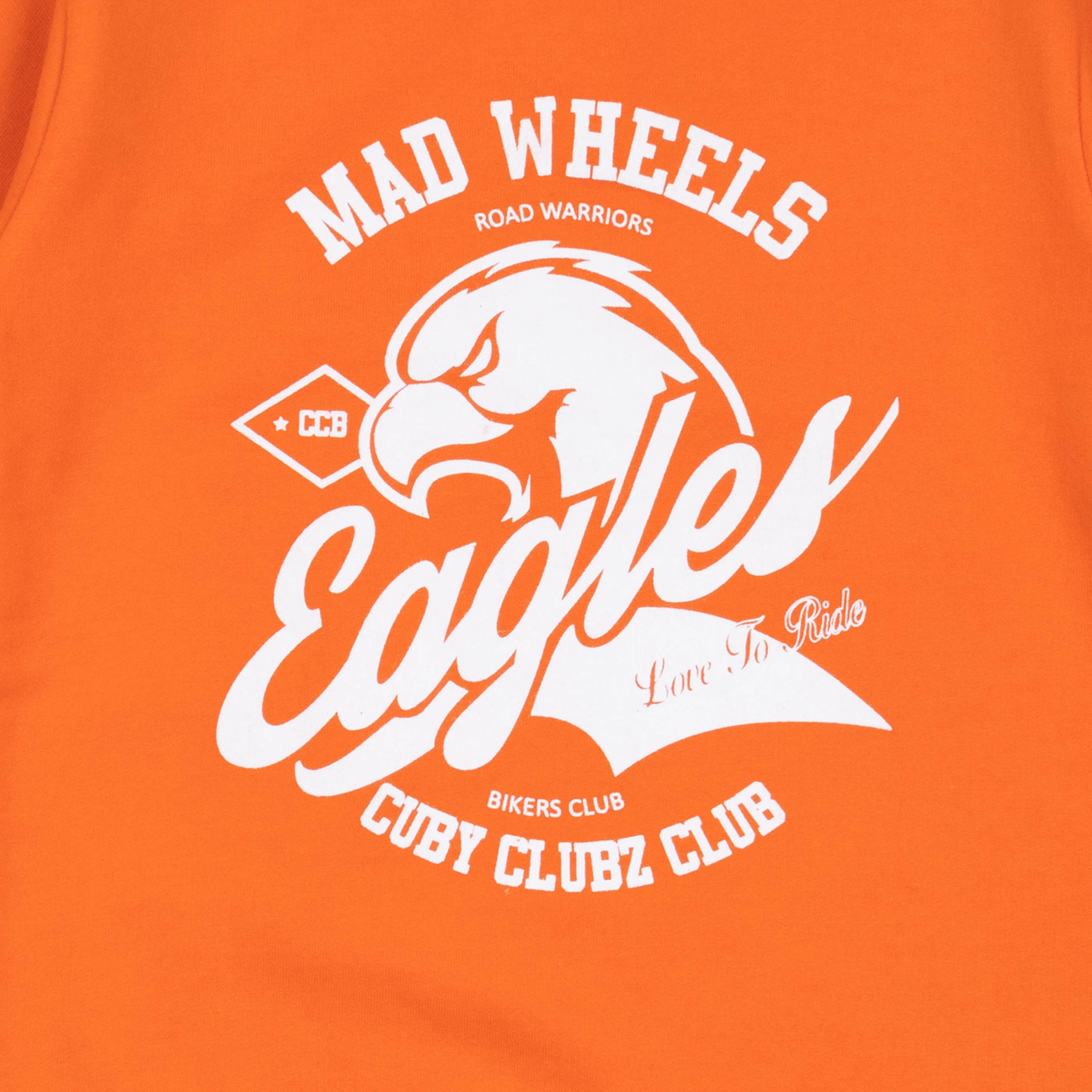 Boys' Orange Graphic T-shirt - "Mad Wheels Eagles" Biker Club Design