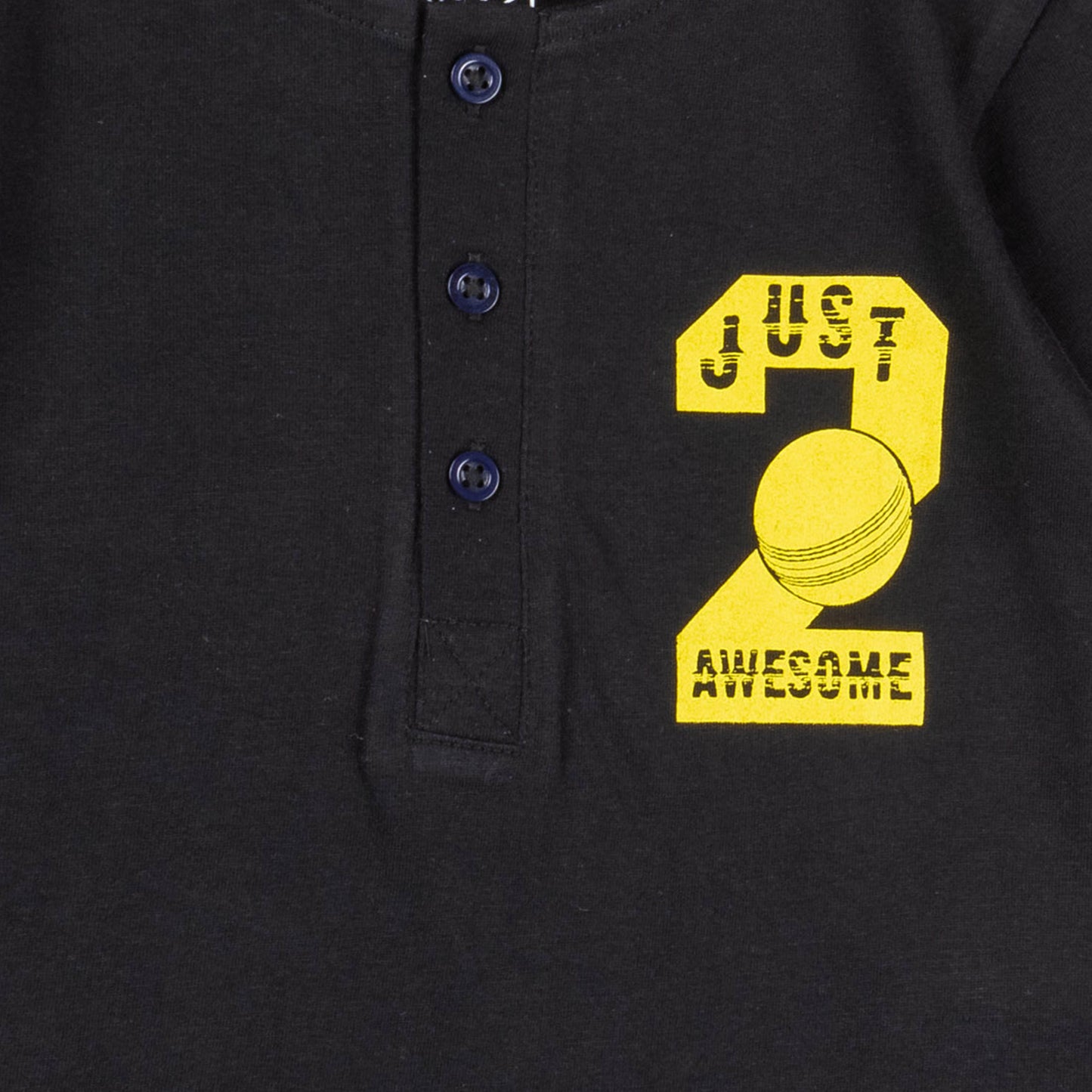Boys' Black Henley T-Shirt - "Just Awesome" Graphic Long Sleeve