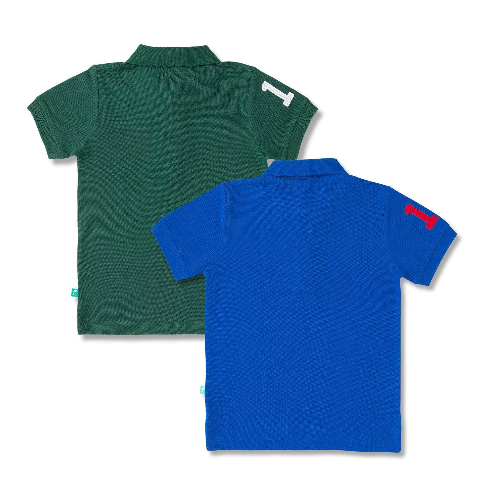 Boys' Pack of 2 Polo T-Shirts – Green & Blue with Embroidered Logo