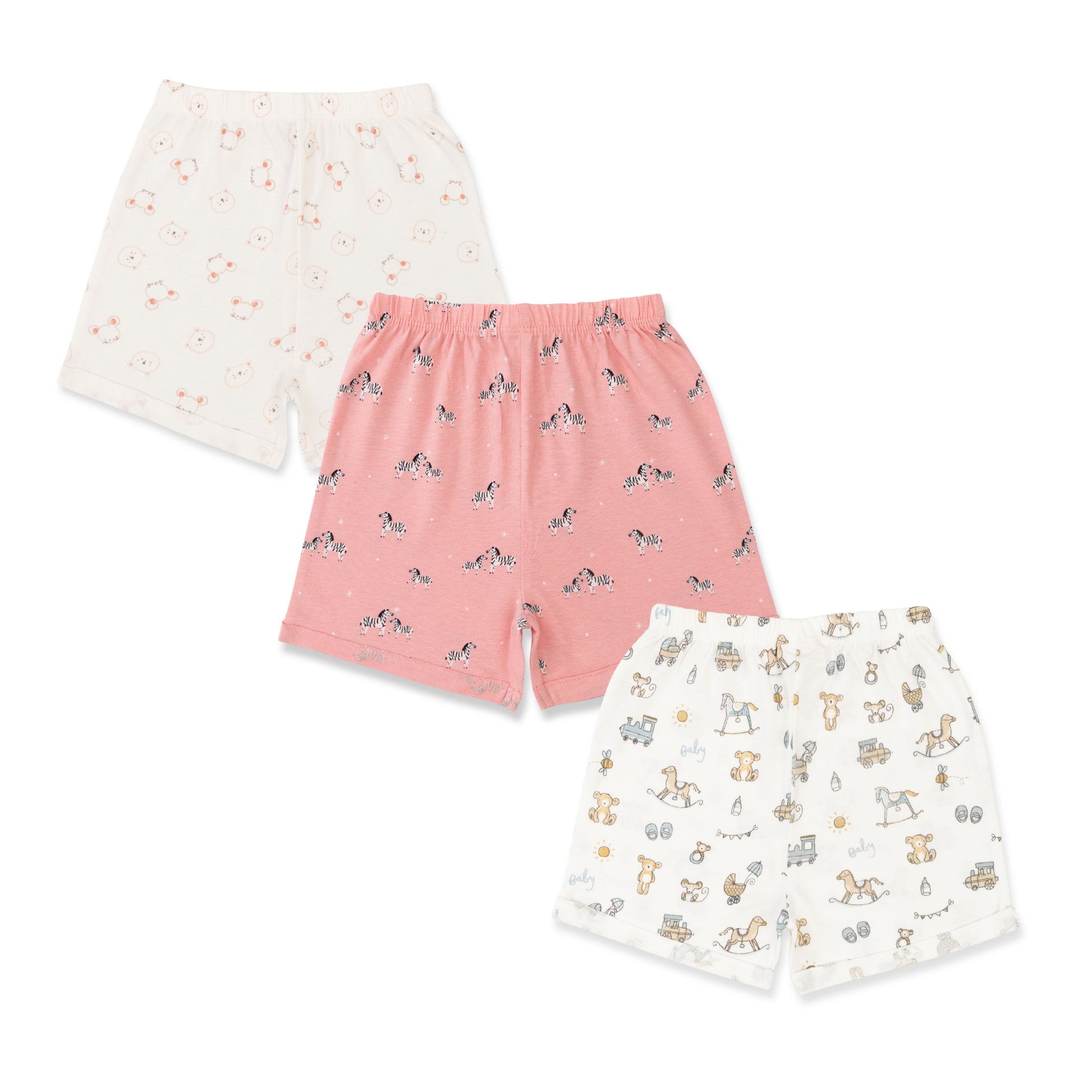 "Baby Boy's Cotton Shorts – 3-Pack Combo with Animal and Toy Prints"
