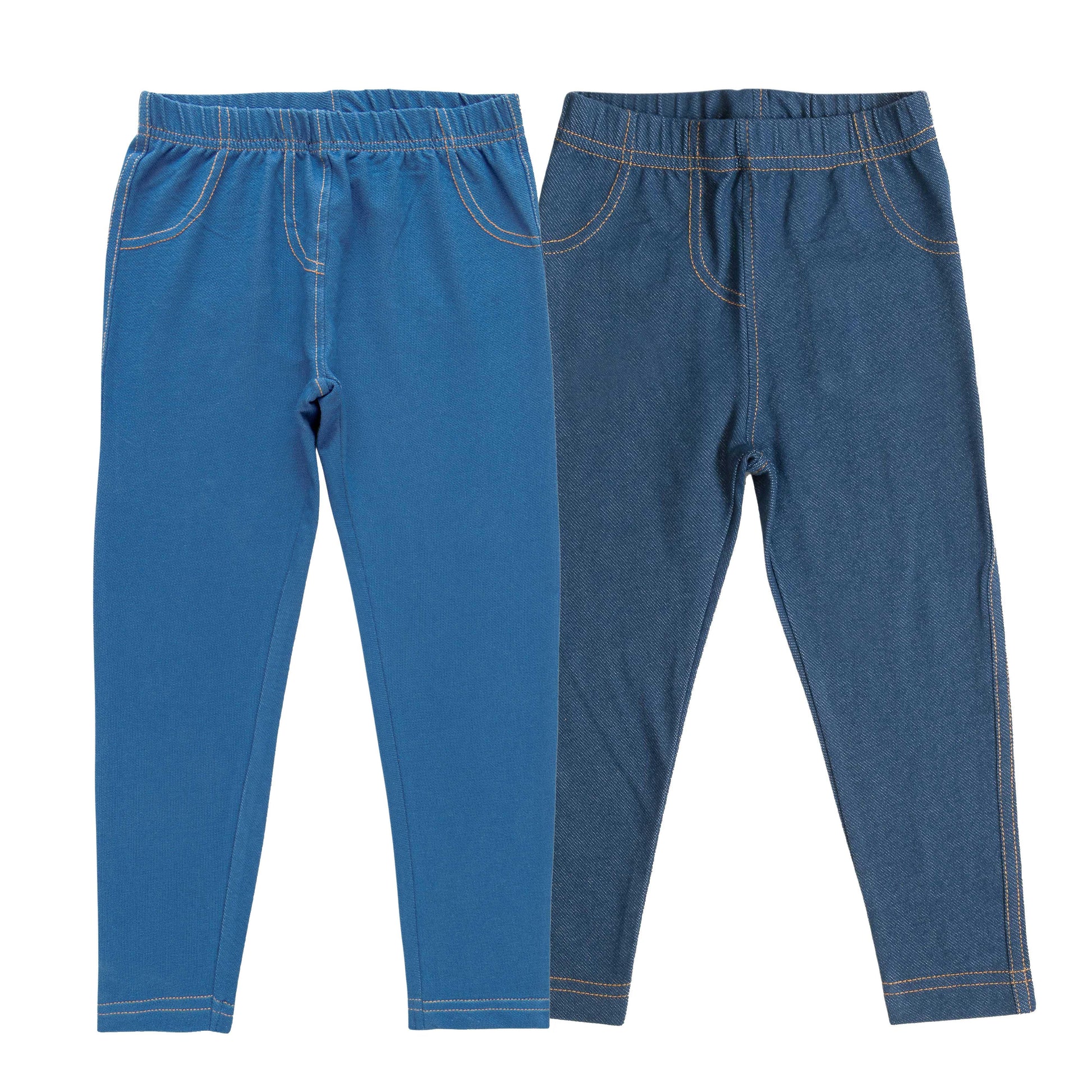 "Baby Girls' Cotton Blend Jeggings – Pack of 2 (Blue & Navy Blue Denim Look)"