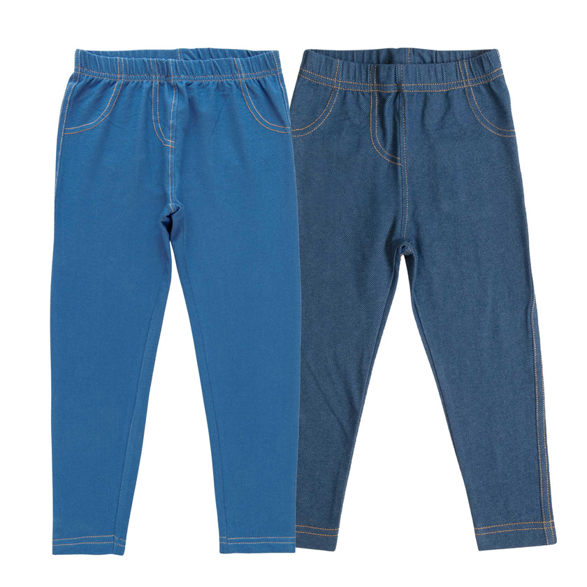 "Baby Girls' Cotton Blend Jeggings – Pack of 2 (Blue & Navy Blue Denim Look)"