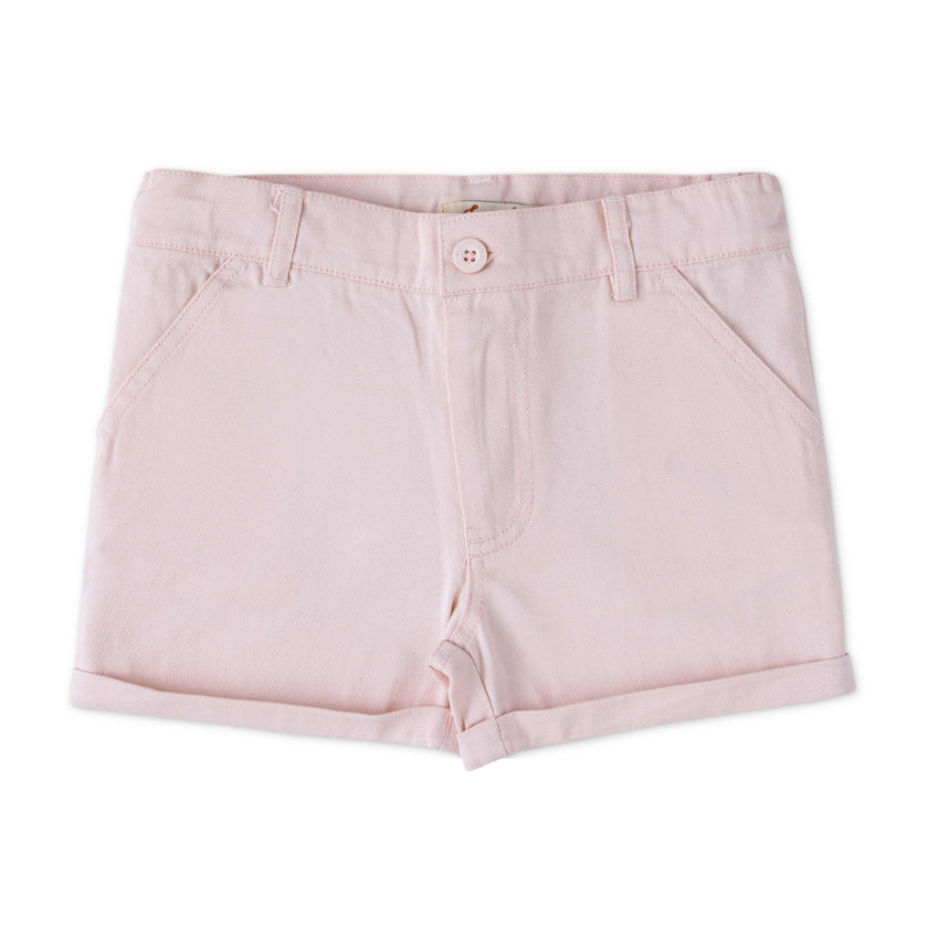 Girls' Light Pink Cotton Twill Shorts with Button Closure