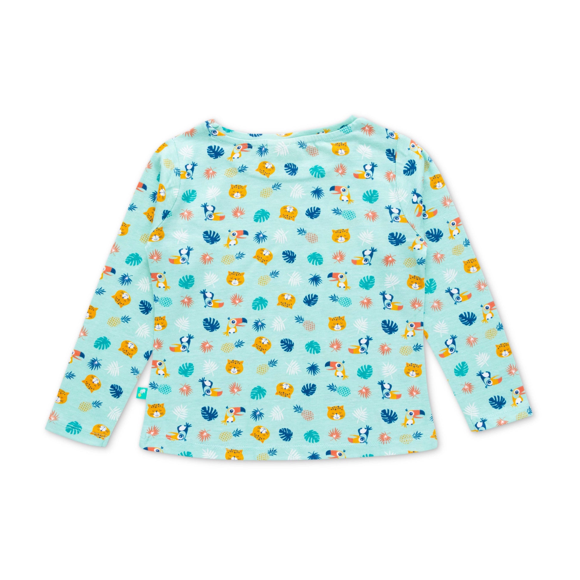 'Girls Aqua Blue Cotton Nightwear Set with Jungle Animal Print – Full Sleeves & Pajama"