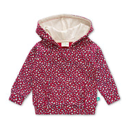 "Girls' Maroon Heart Print Cotton Hoodie with Kangaroo Pocket"