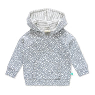Girls Conversational Printed Hooded Cotton Sweatshirt - Grey