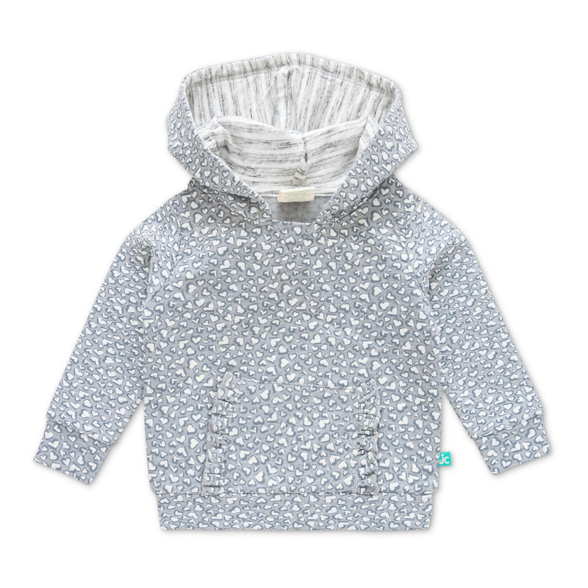 Girls Conversational Printed Hooded Cotton Sweatshirt - Grey