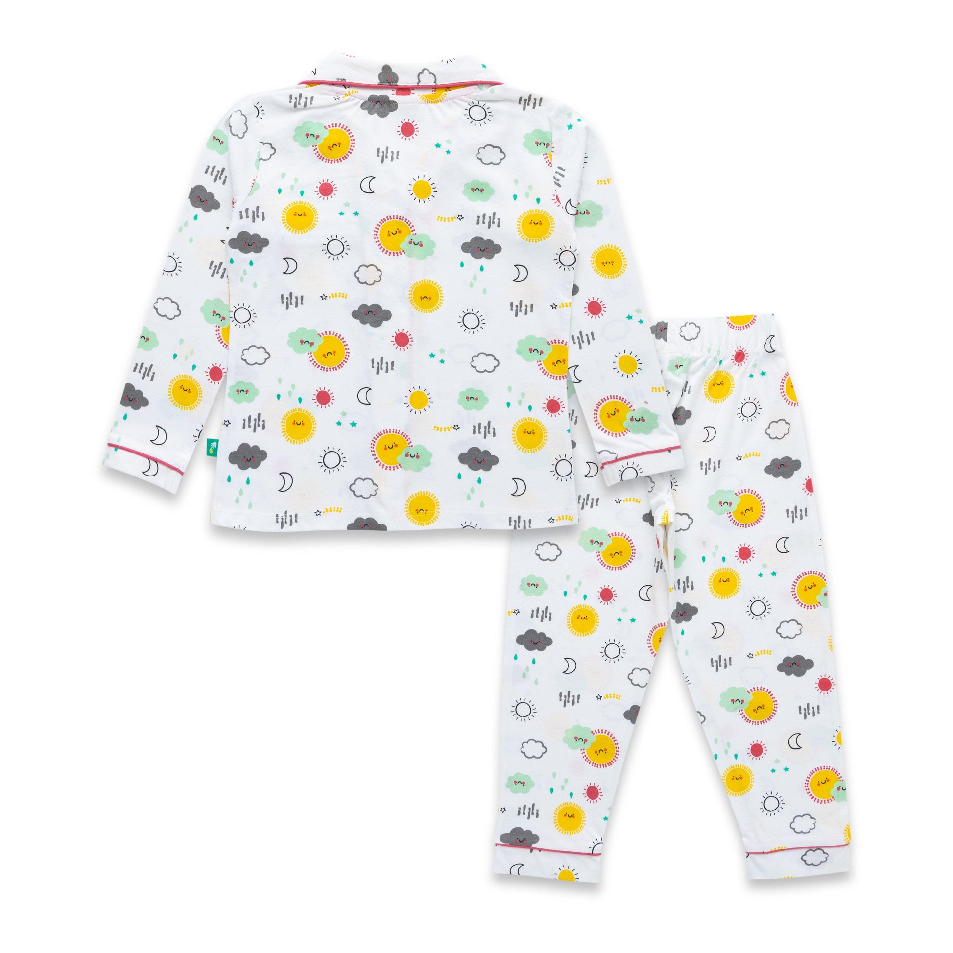 "Girls' Weather Print Cotton Pajama Set – Button-Up Top & Pants"