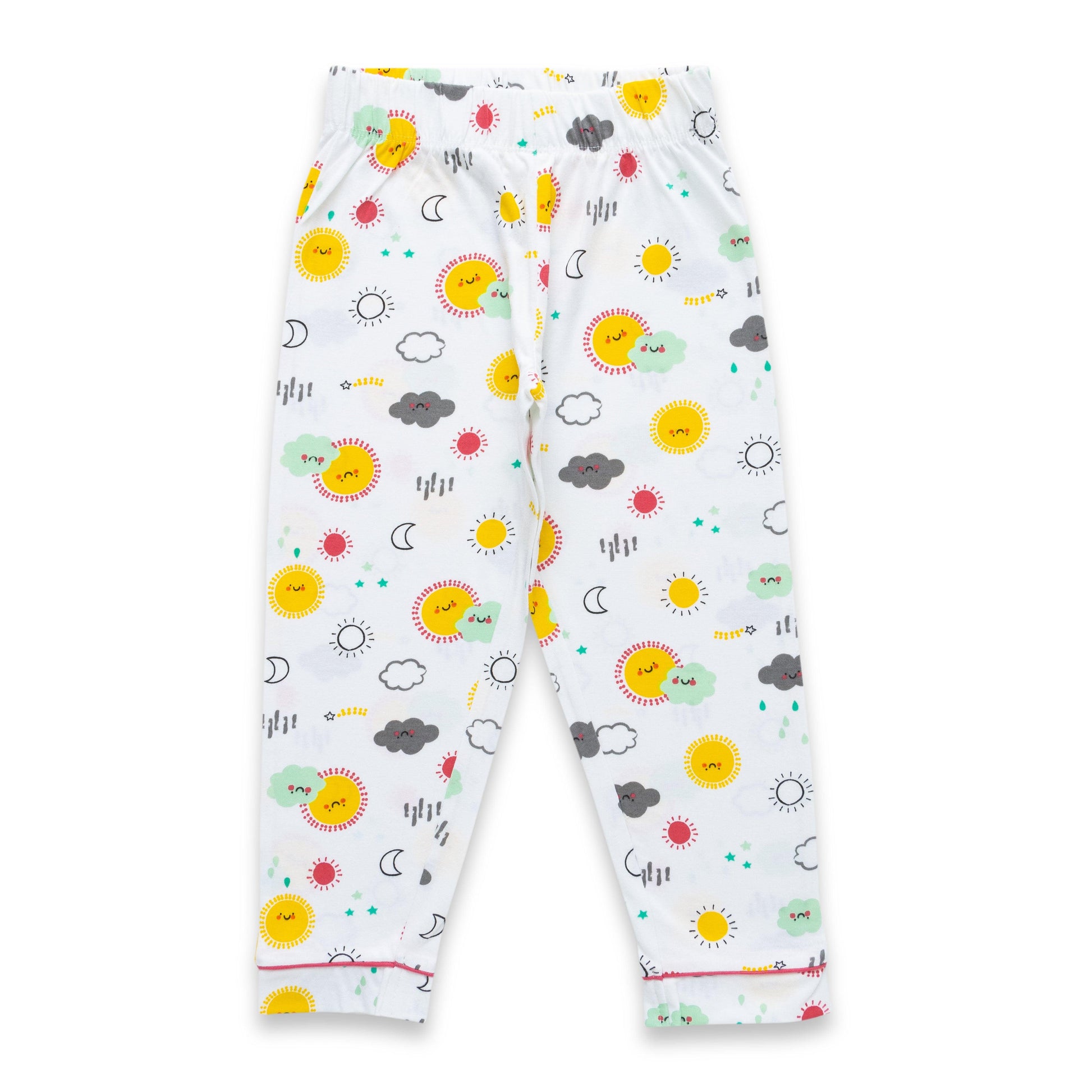 "Girls' Weather Print Cotton Pajama Set – Button-Up Top & Pants"