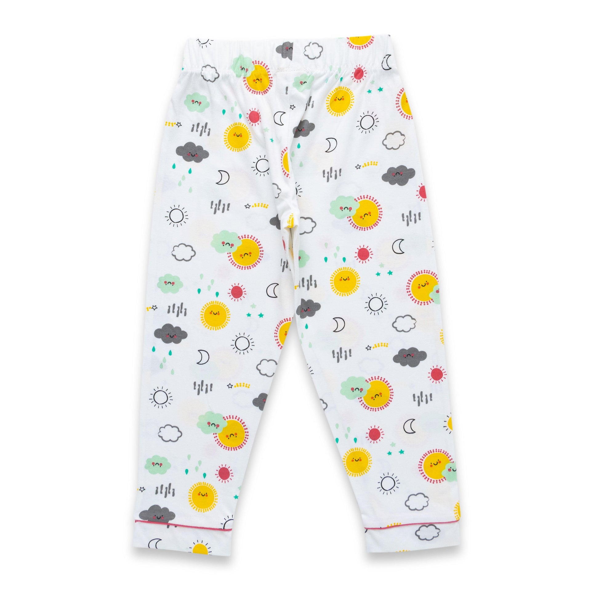 "Girls' Weather Print Cotton Pajama Set – Button-Up Top & Pants"