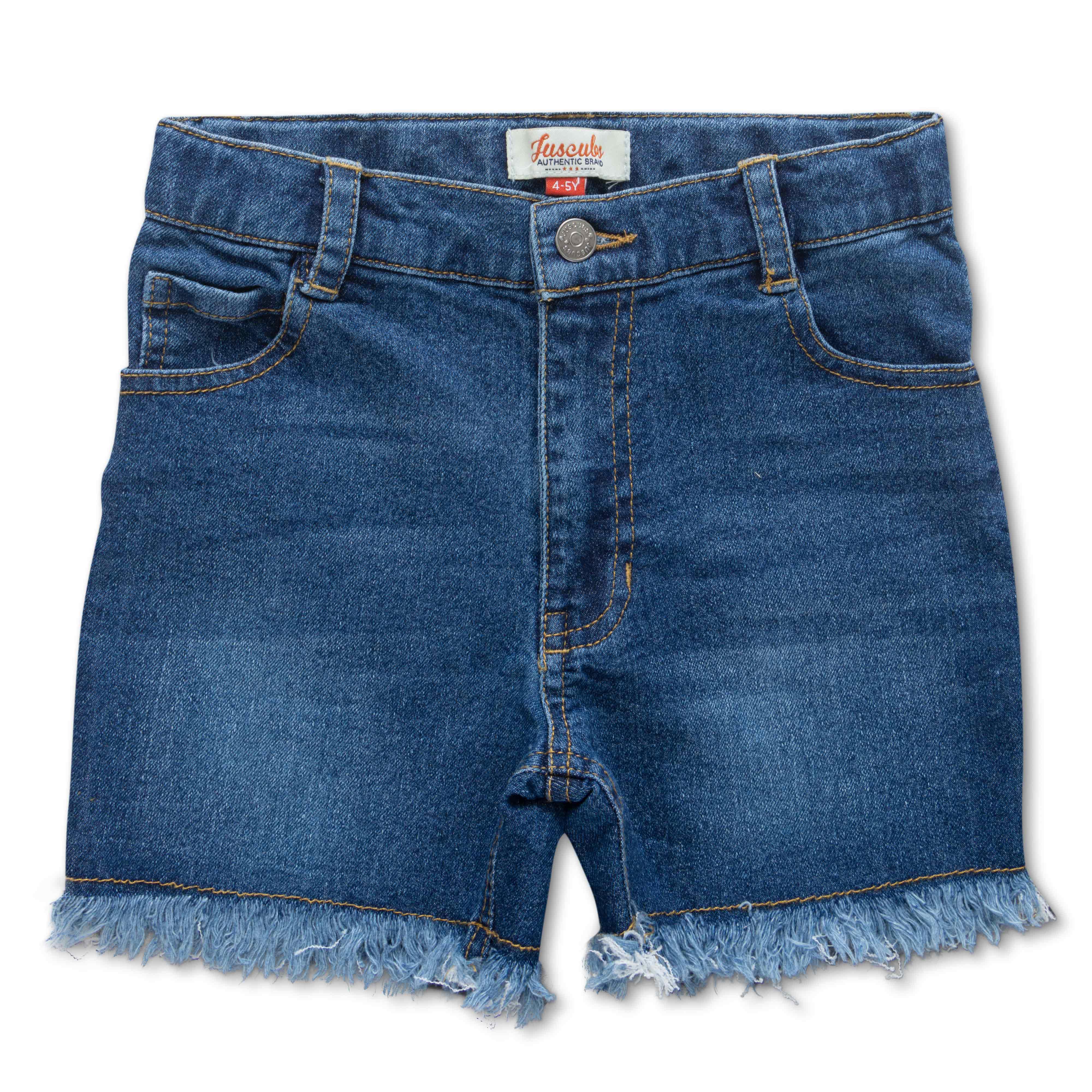 Girls Denim Toddlers Solid Fringe Shorts - Blue - Juscubs