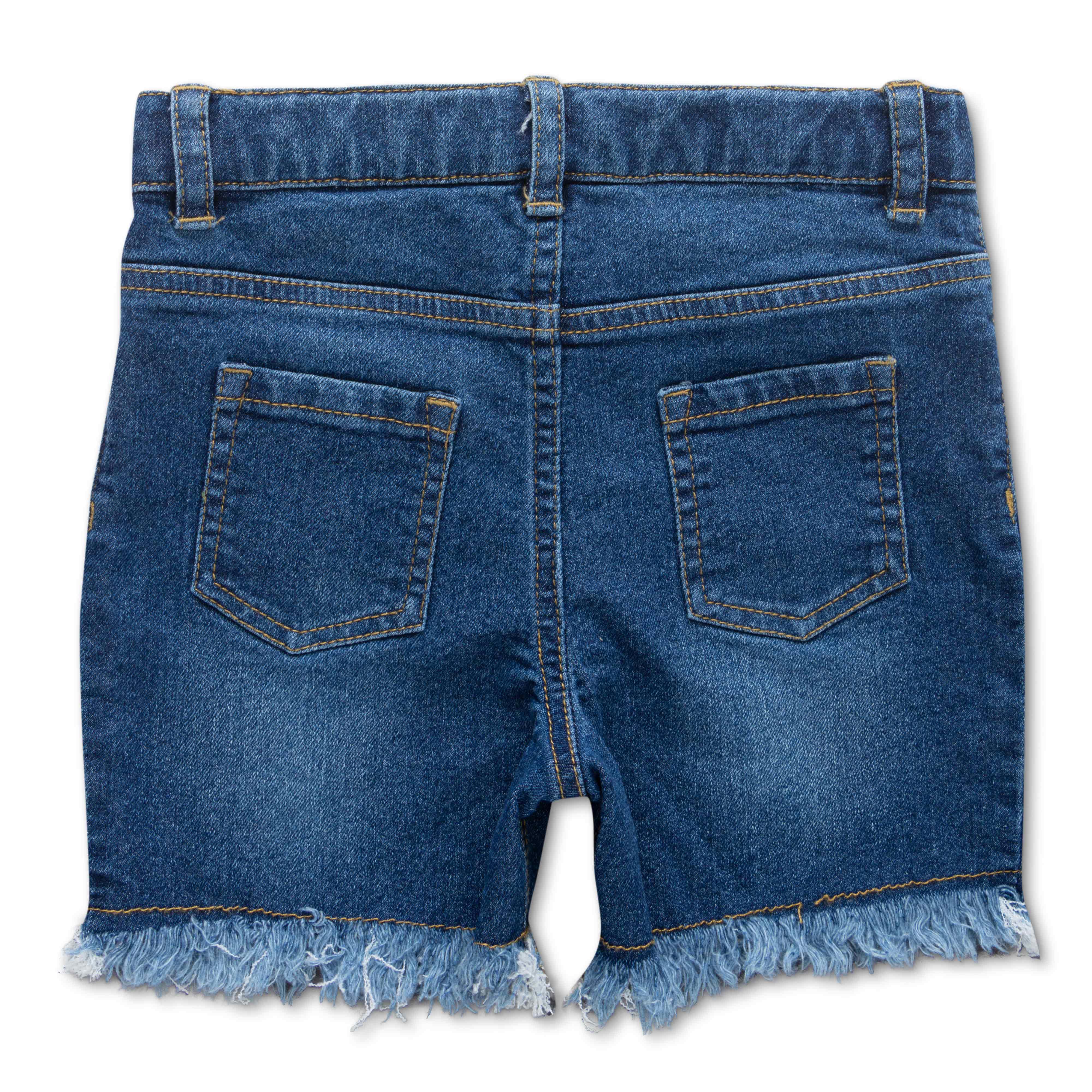 Girls Denim Toddlers Solid Fringe Shorts - Blue - Juscubs