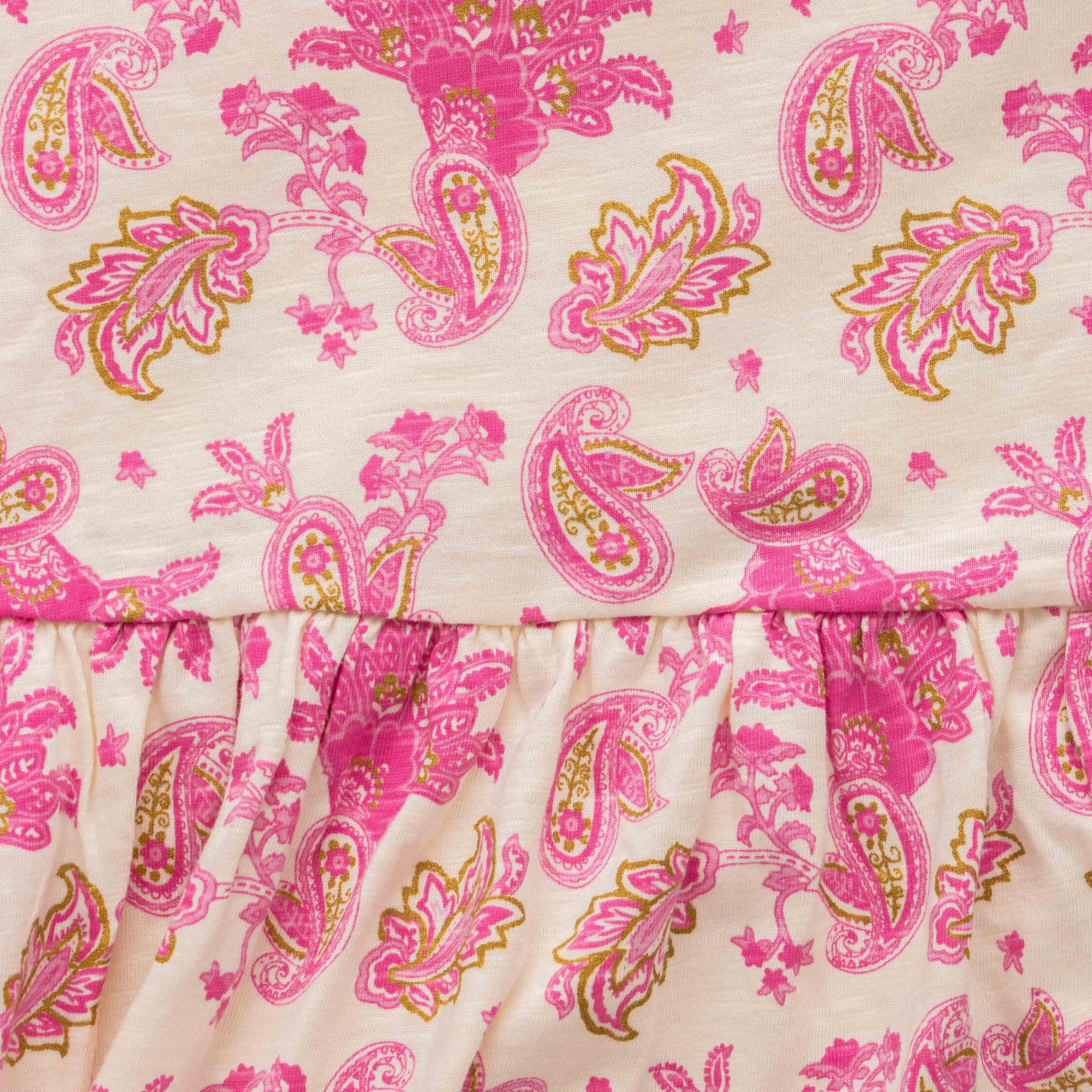 Girls Ethnic Motifs Printed Gathered Or Pleated Cotton A Line Dress - Juscubs