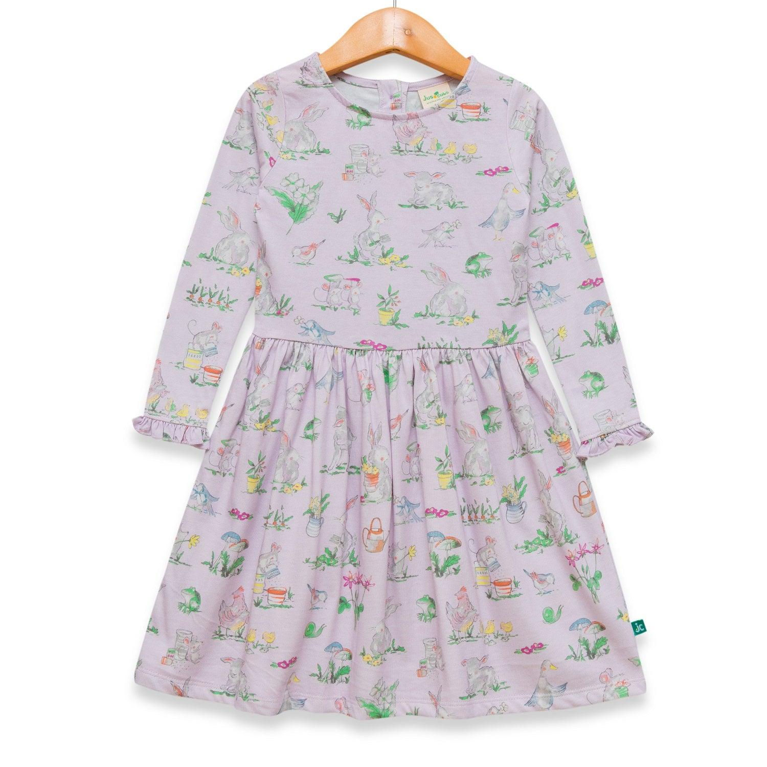 Girls Floral Print Puff Sleeve A-Line Dress - Juscubs
