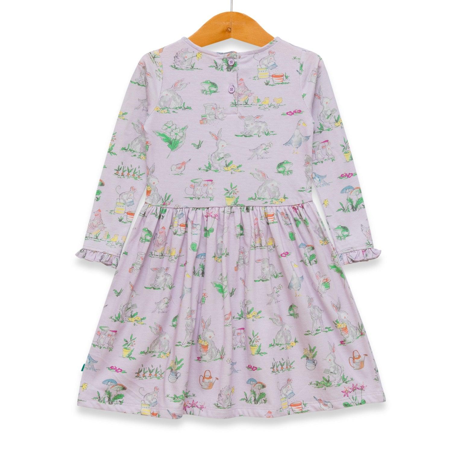 Girls Floral Print Puff Sleeve A-Line Dress - Juscubs