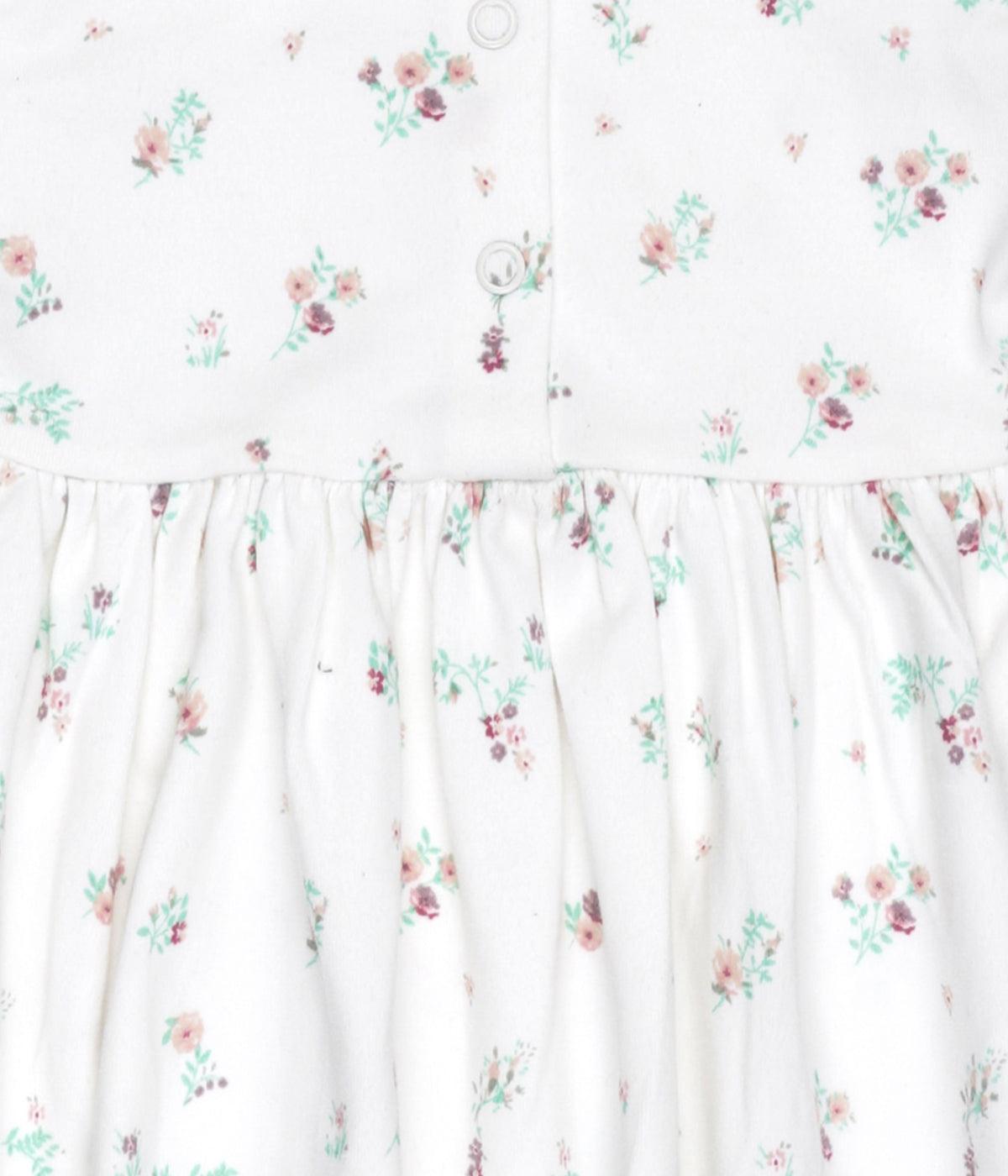 Girls Floral Printed Fit & Flare Dress-White - Juscubs