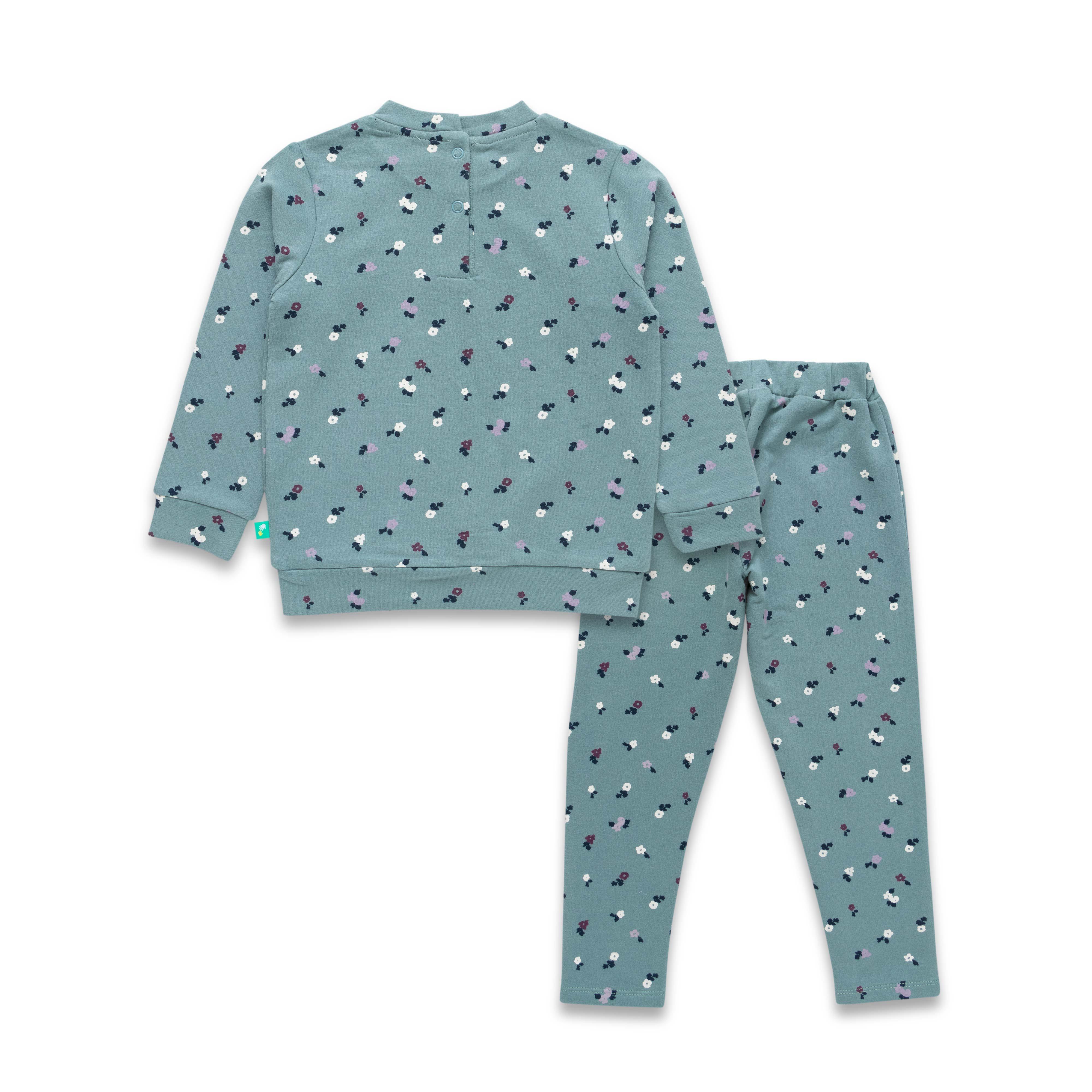Girls Floral Printed Round Neck Long Sleeve Pure Cotton Clothing Set - Juscubs