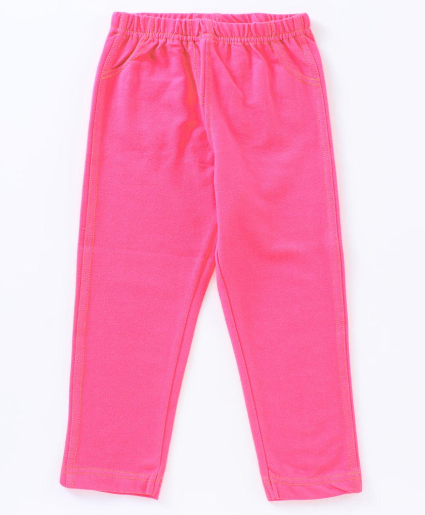 Girls' Bright Fushia Cotton Jeggings – Full Length with Elastic Waistband