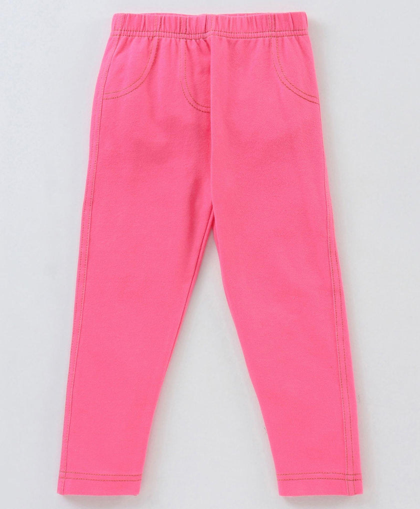 Girls' Pink Stretch Jeggings – Comfy Cotton Blend Leggings with Faux Pocket Stitching