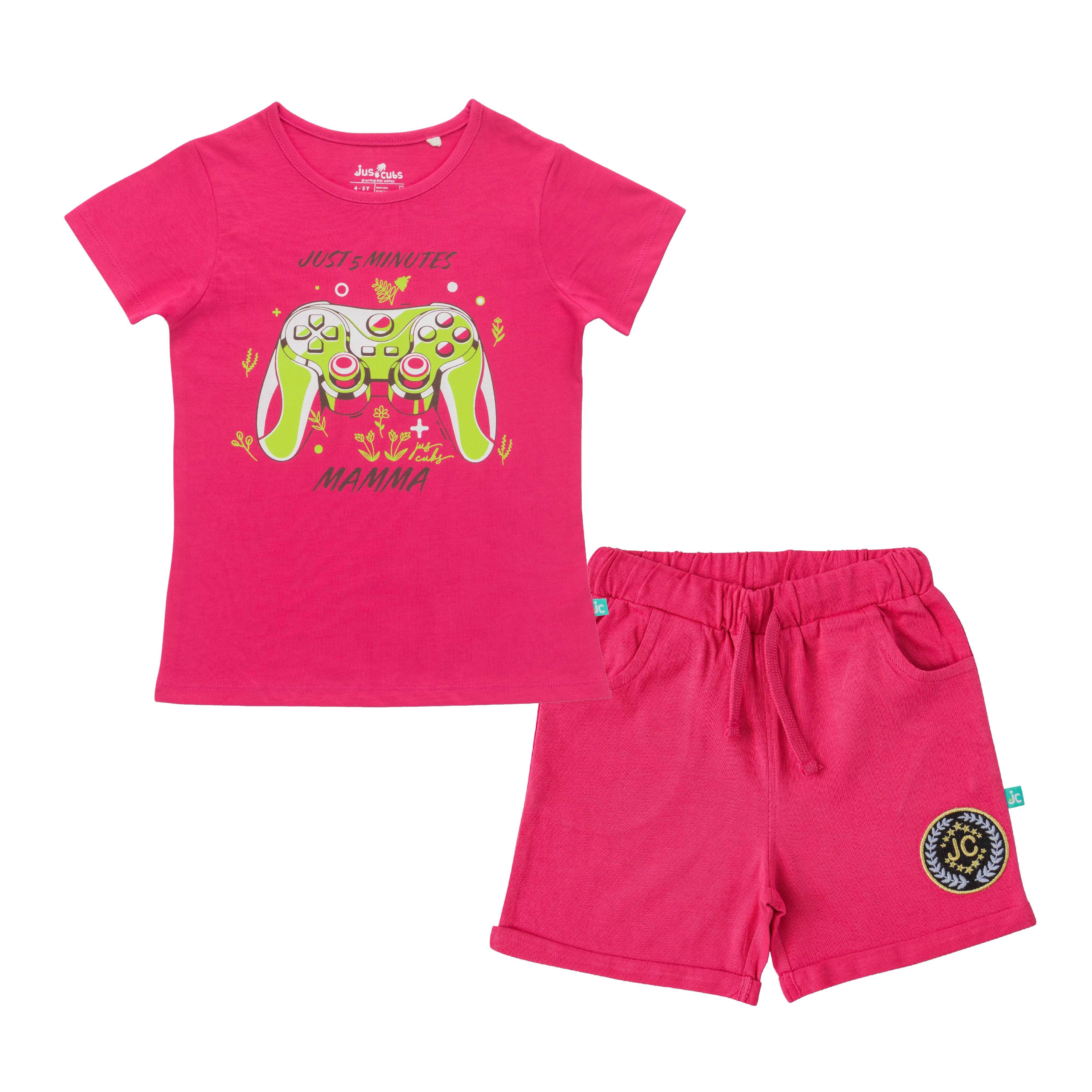 Girls Printed Pure Cotton T-shirt With Shorts - Juscubs