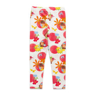 Girls' White Printed Cotton Leggings – Colorful Floral & Fruit Design for Playful Everyday Style