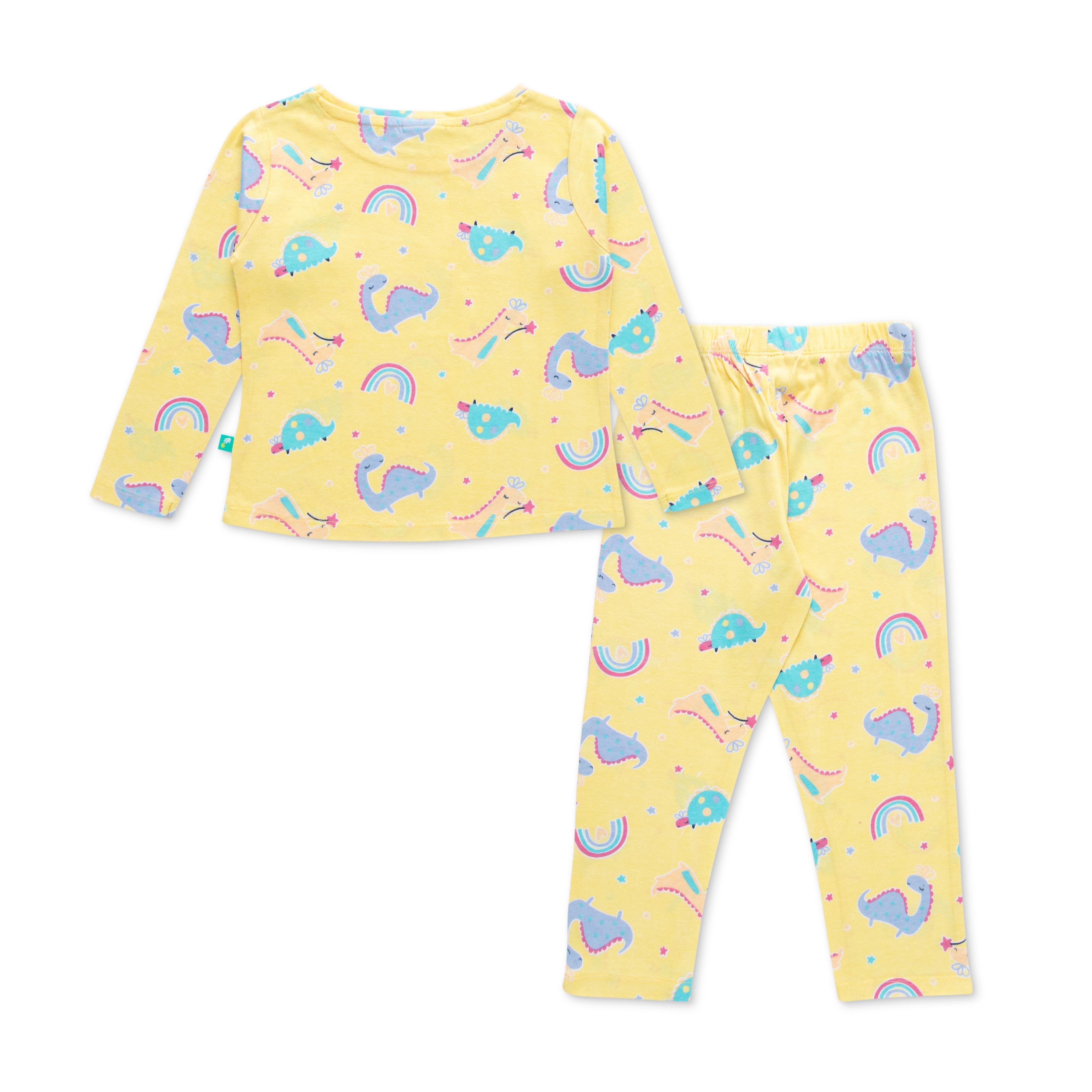 Girls Yellow & Blue Printed Night suit - Juscubs