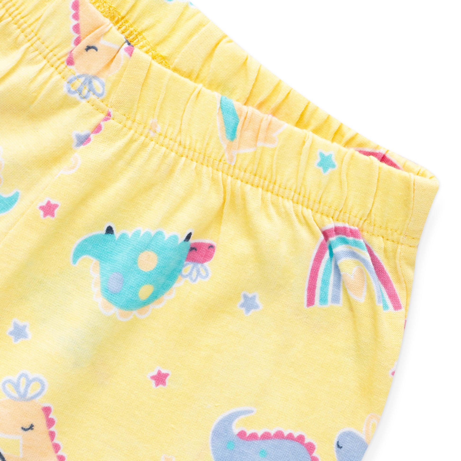 "Girls' Yellow Dinosaur & Rainbow Print Cotton Nightwear Set"