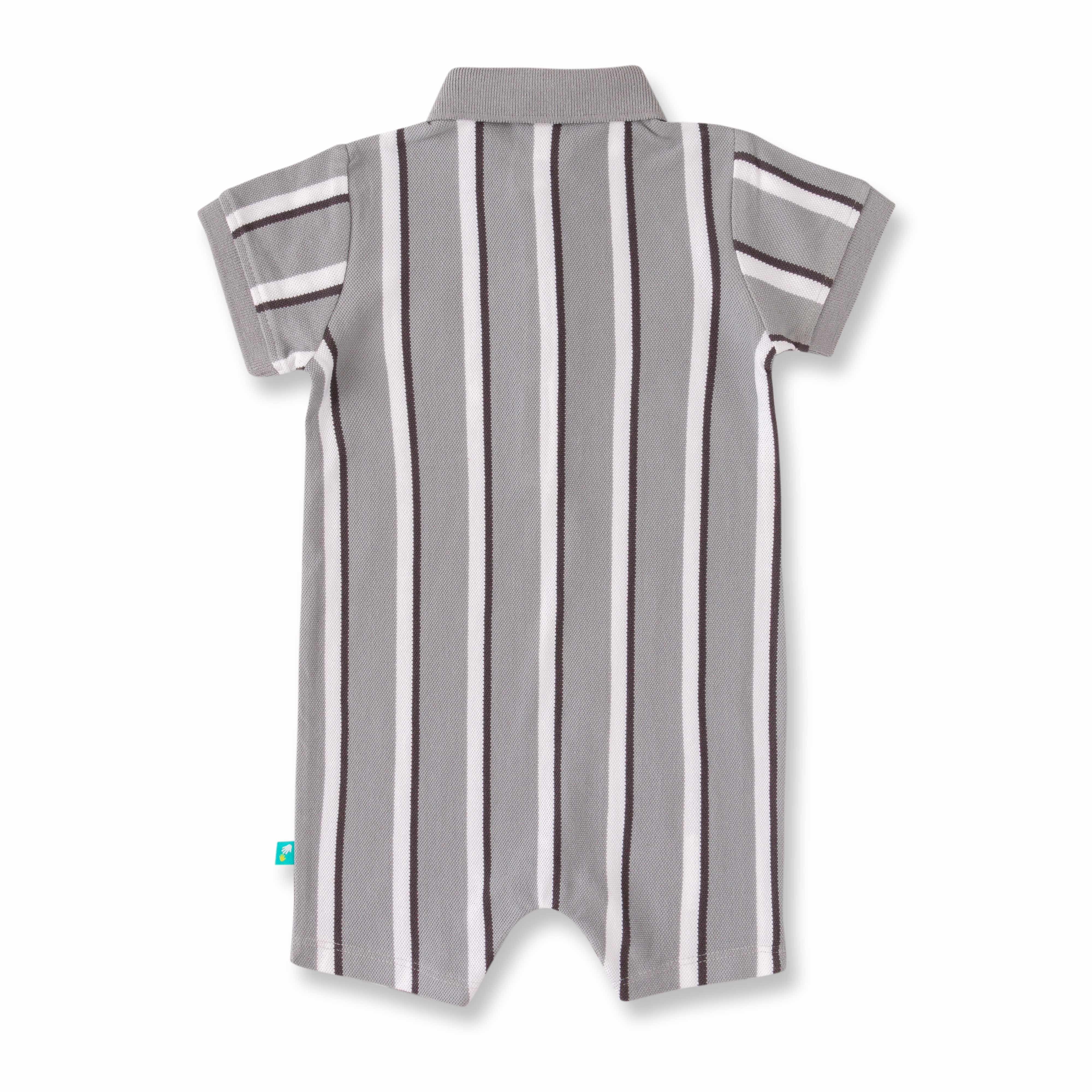 New Born Baby Boy Striped Graphic Print Romper - Juscubs