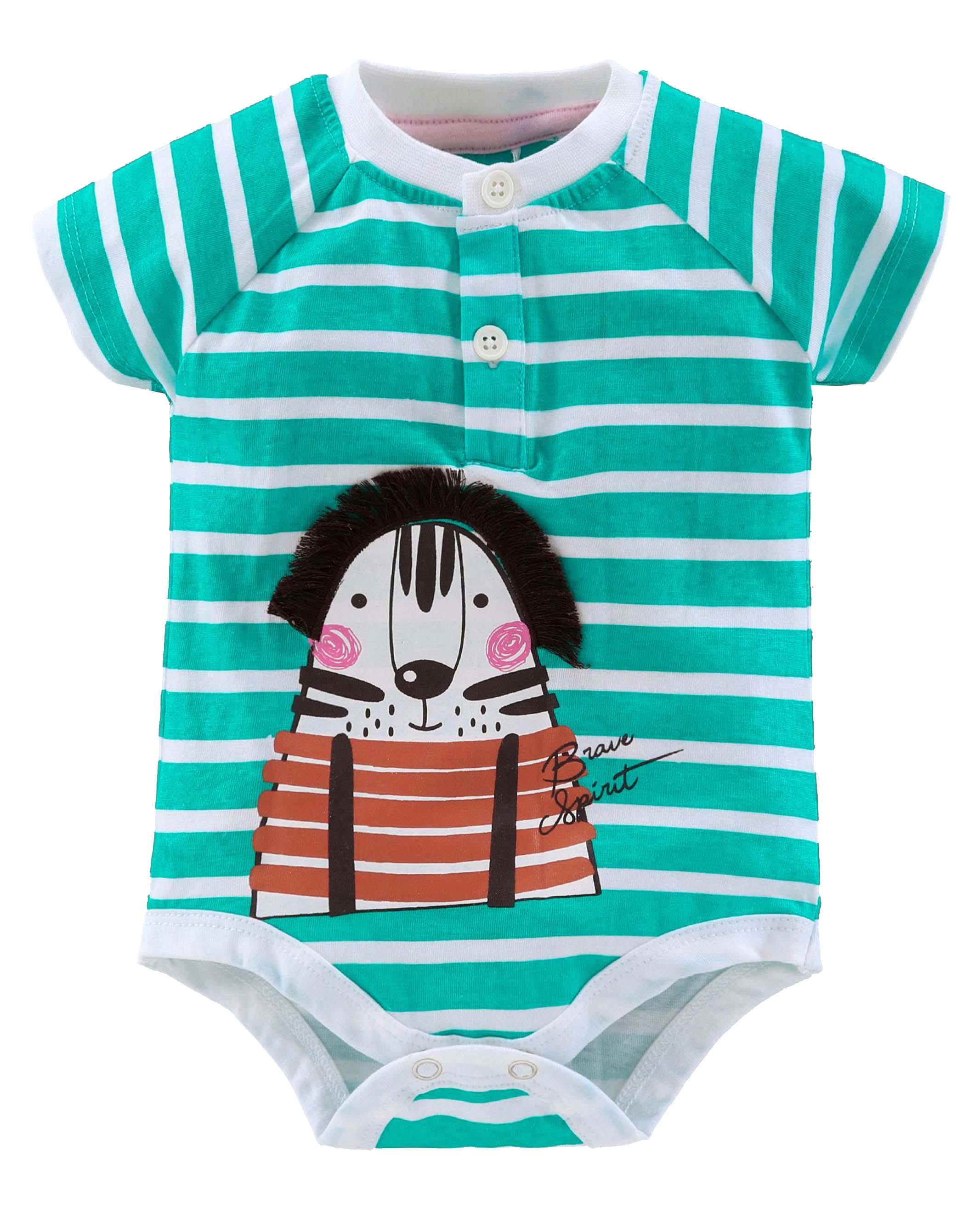 New Born Baby Boy Striped Graphic Printed Body Suit - Juscubs