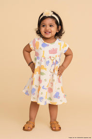 "Baby Girls Multicolor Jungle Animal Print Cotton Dress with Bow – Short Sleeve"