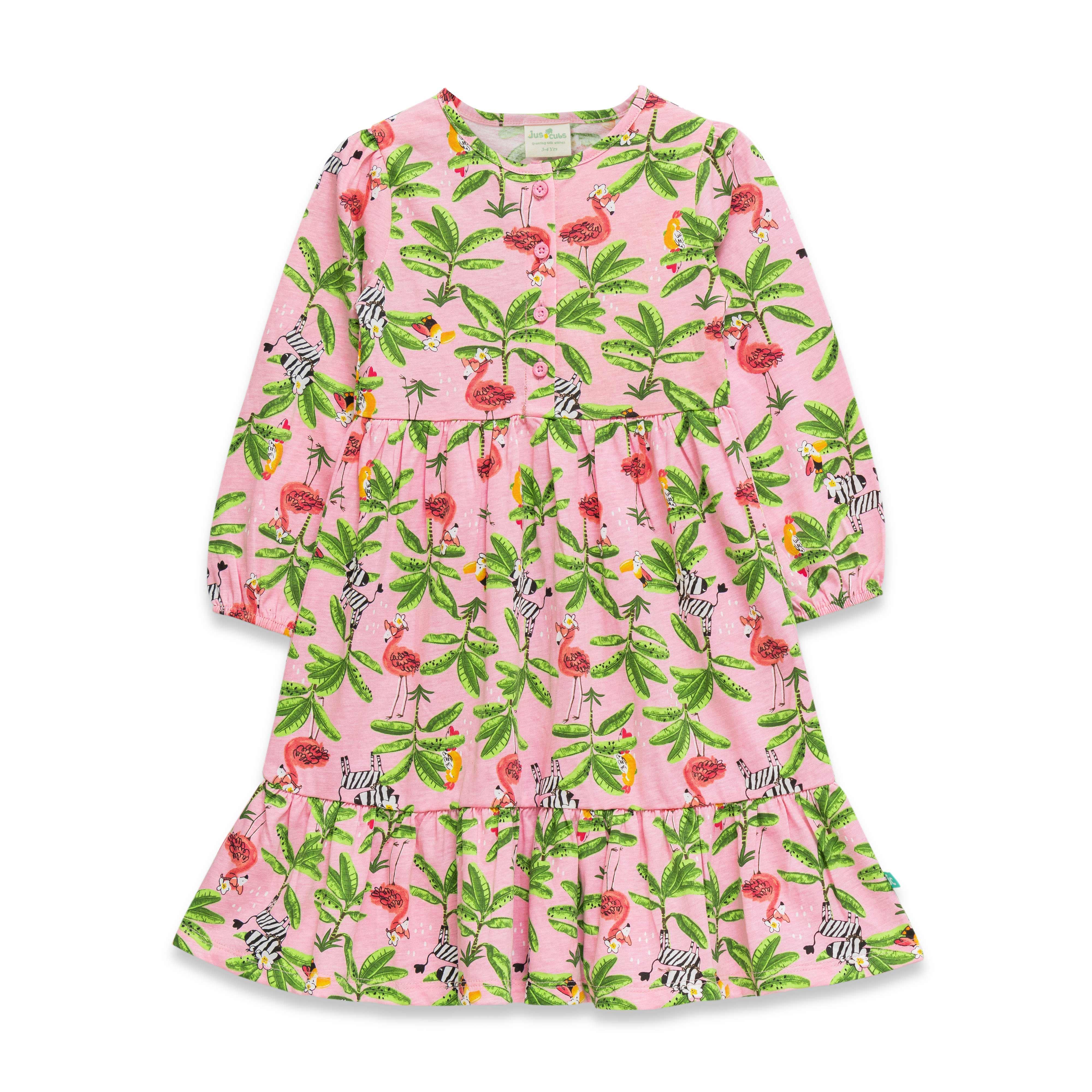 Tropical Print A-Line Dress - Juscubs