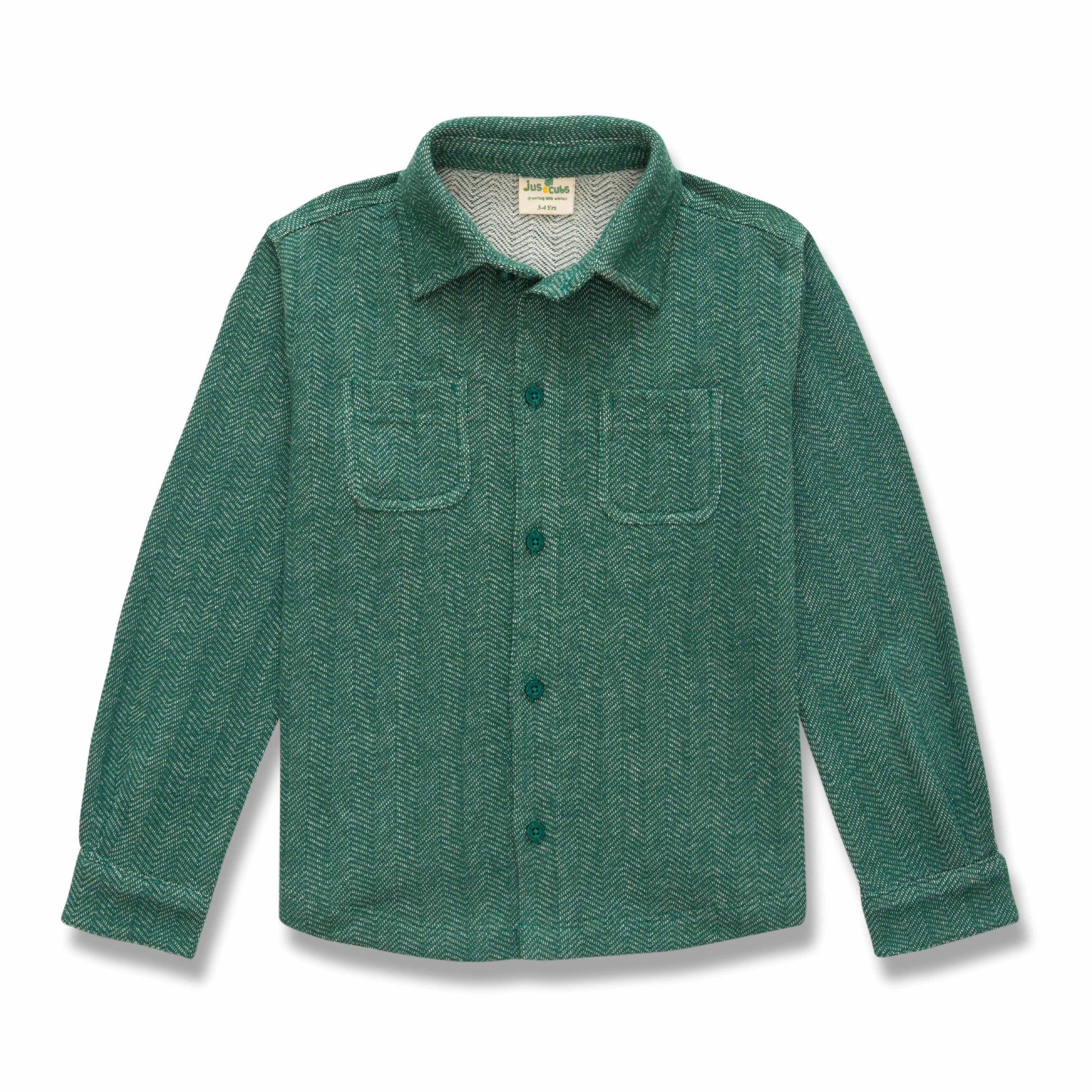 "Boys' Green Corduroy Button-Up Shirt – Long Sleeve Casual Shirt with Pockets"