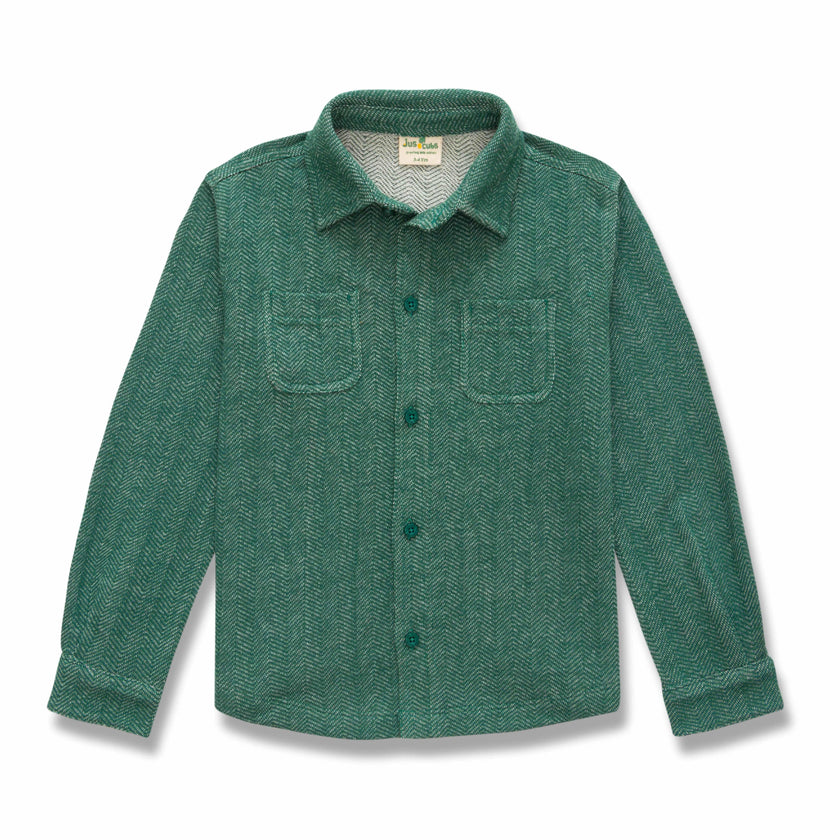 "Boys' Green Corduroy Button-Up Shirt – Long Sleeve Casual Shirt with Pockets"