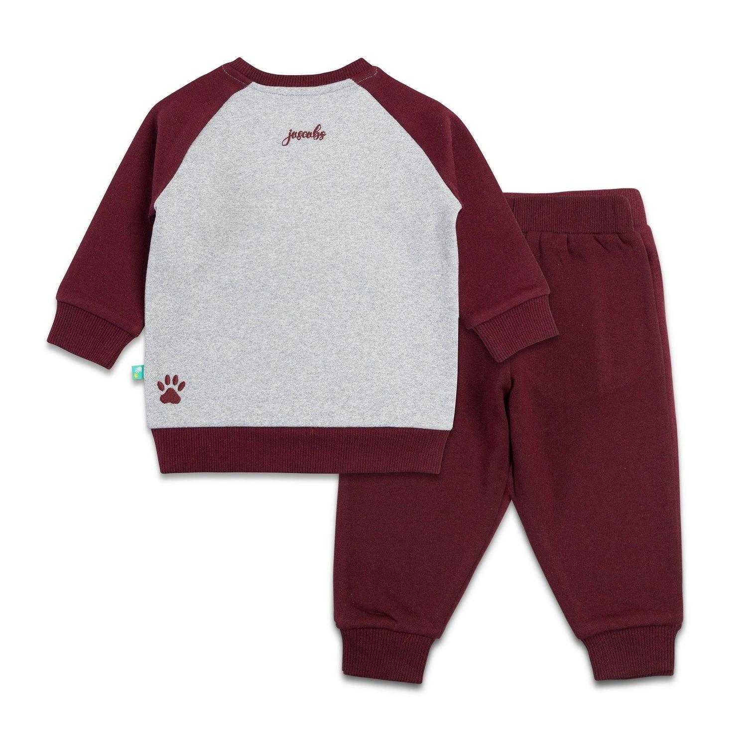 Young Boys Full Sleeve Little Trouble Maker Embroidery Sweatshirt With Jogger Pant - Juscubs