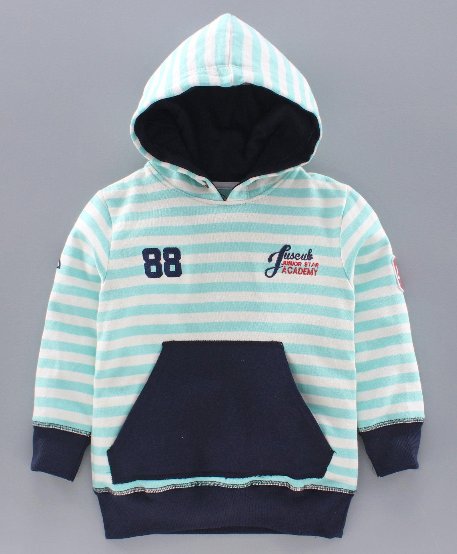 Young Boys Striped Embroidery Full Sleeve Hoody - Juscubs