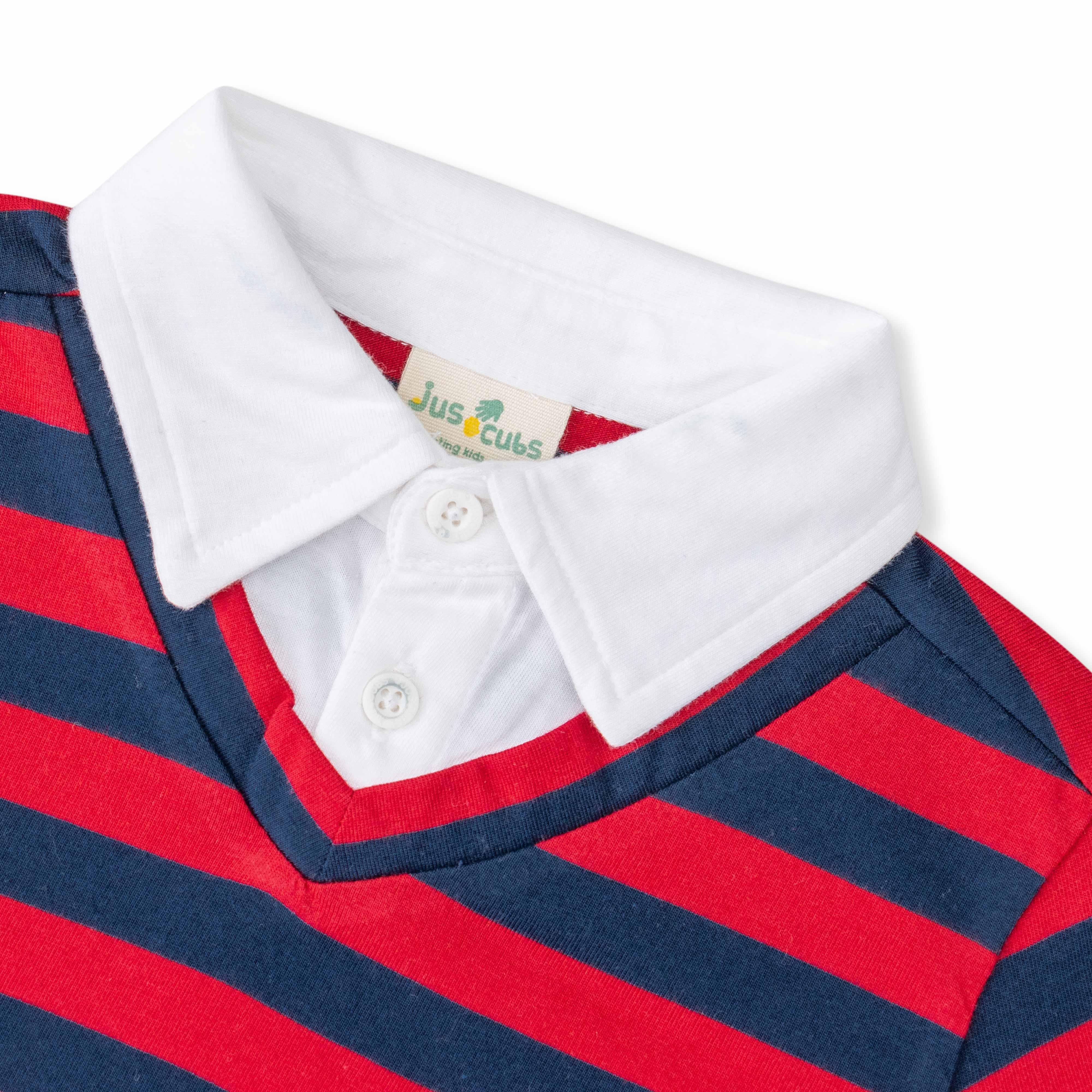 Young Boys Striped Full Sleeve Polo Neck T Shirt - Juscubs