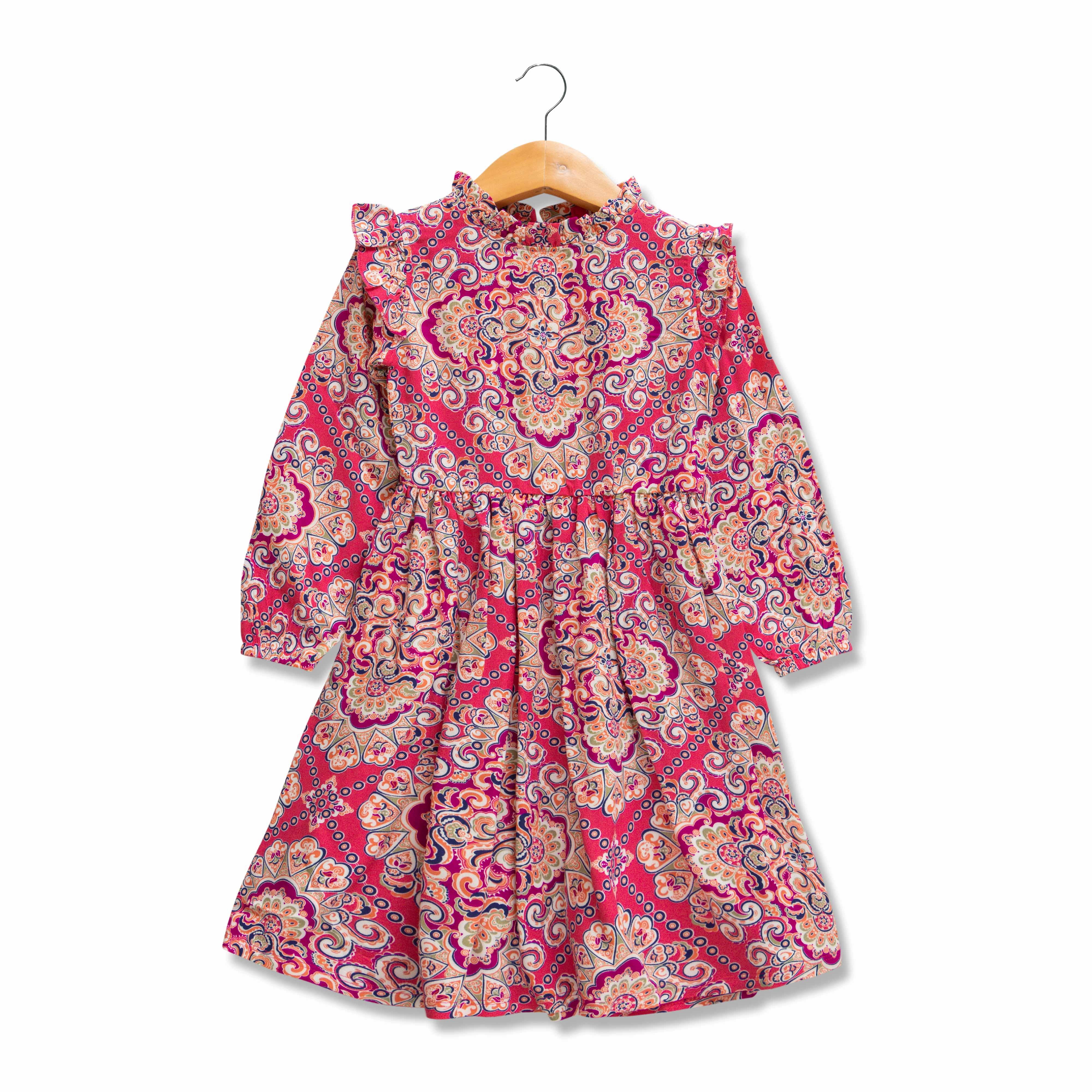 Young Girls All Over Printed Fit & Flare Dress - Juscubs