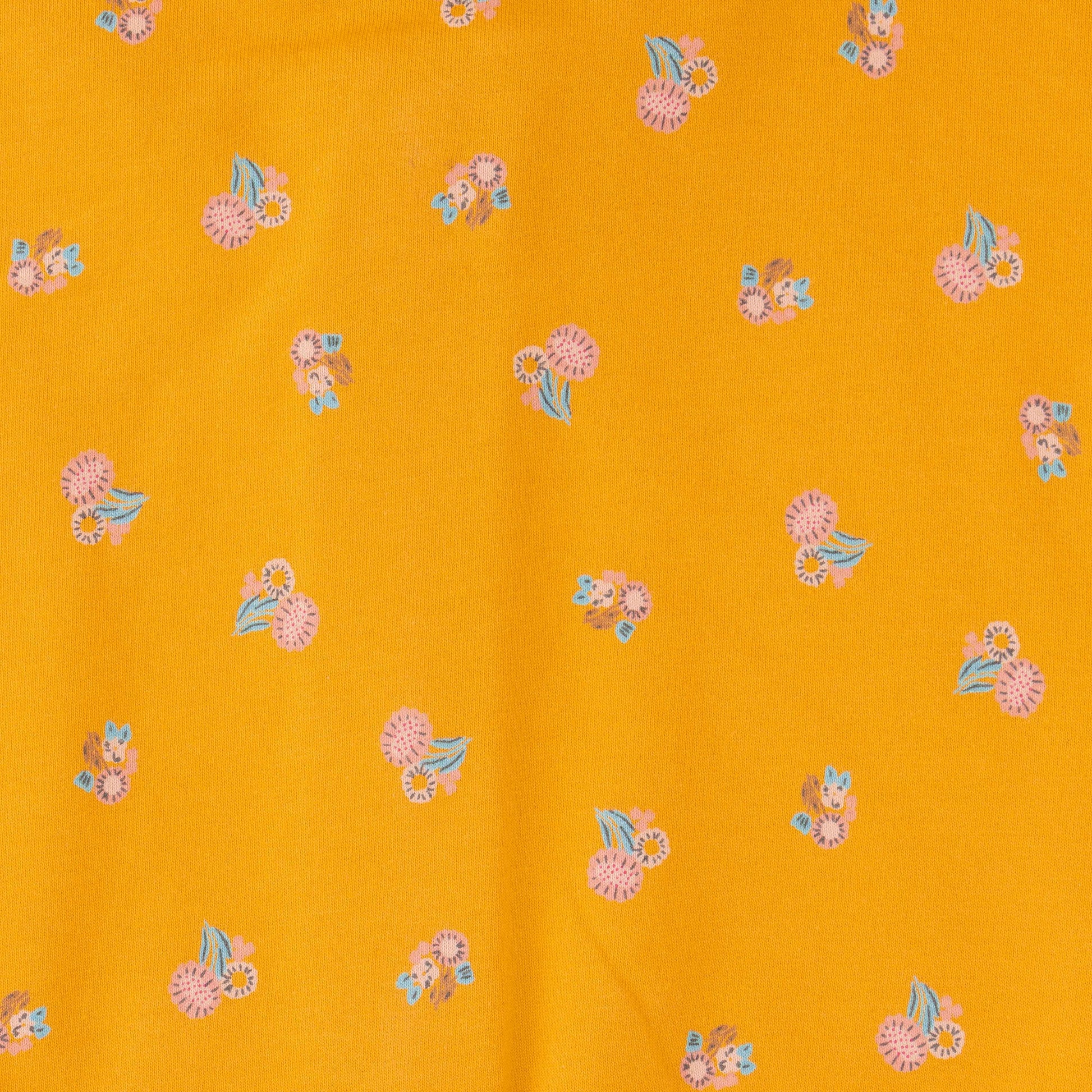 "Girls' Mustard Yellow Hooded Zip-Up Jacket – Floral Print with Bear Ear Detail"