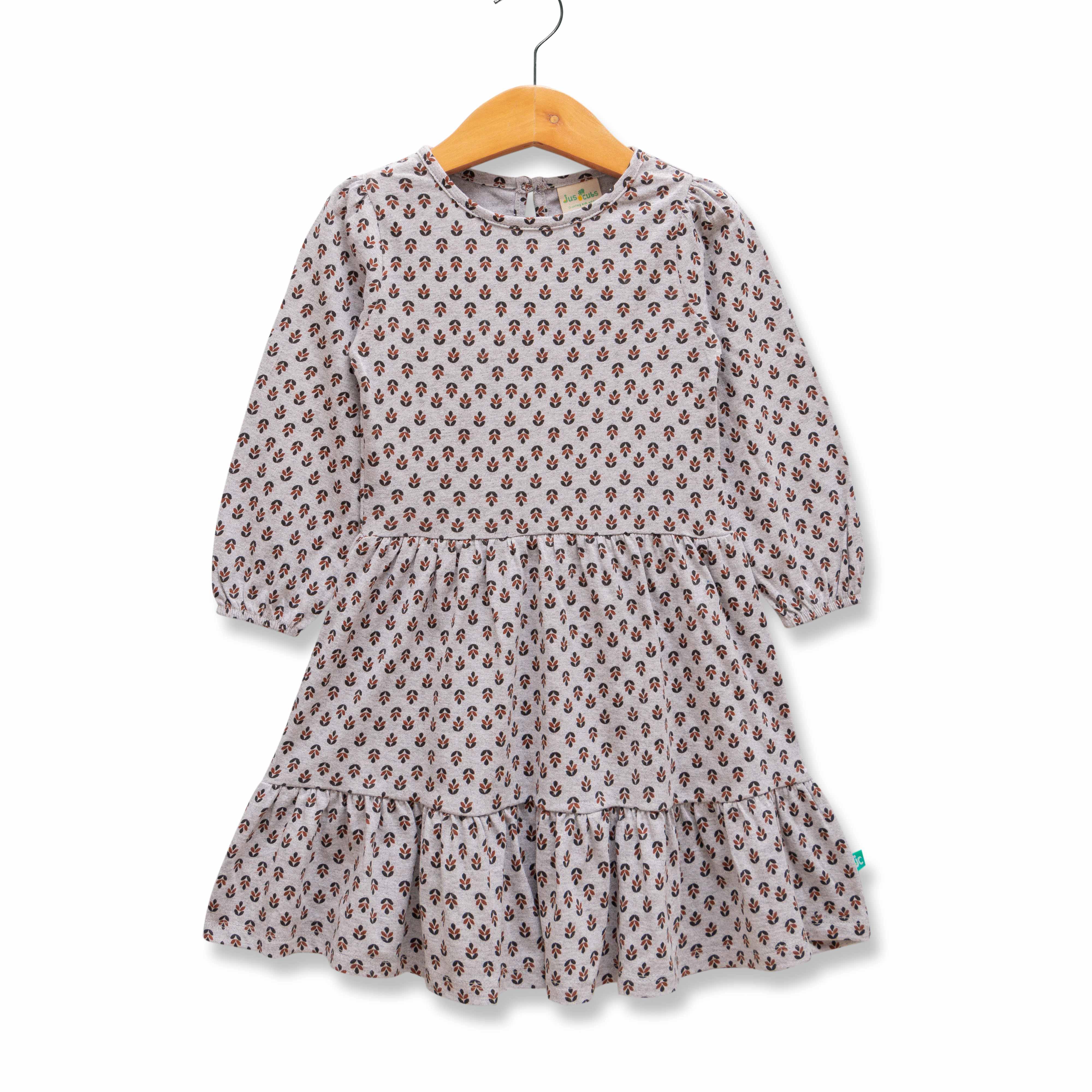 Young Girls All Over Printed Knee Length Fit & Flare Dress - Juscubs