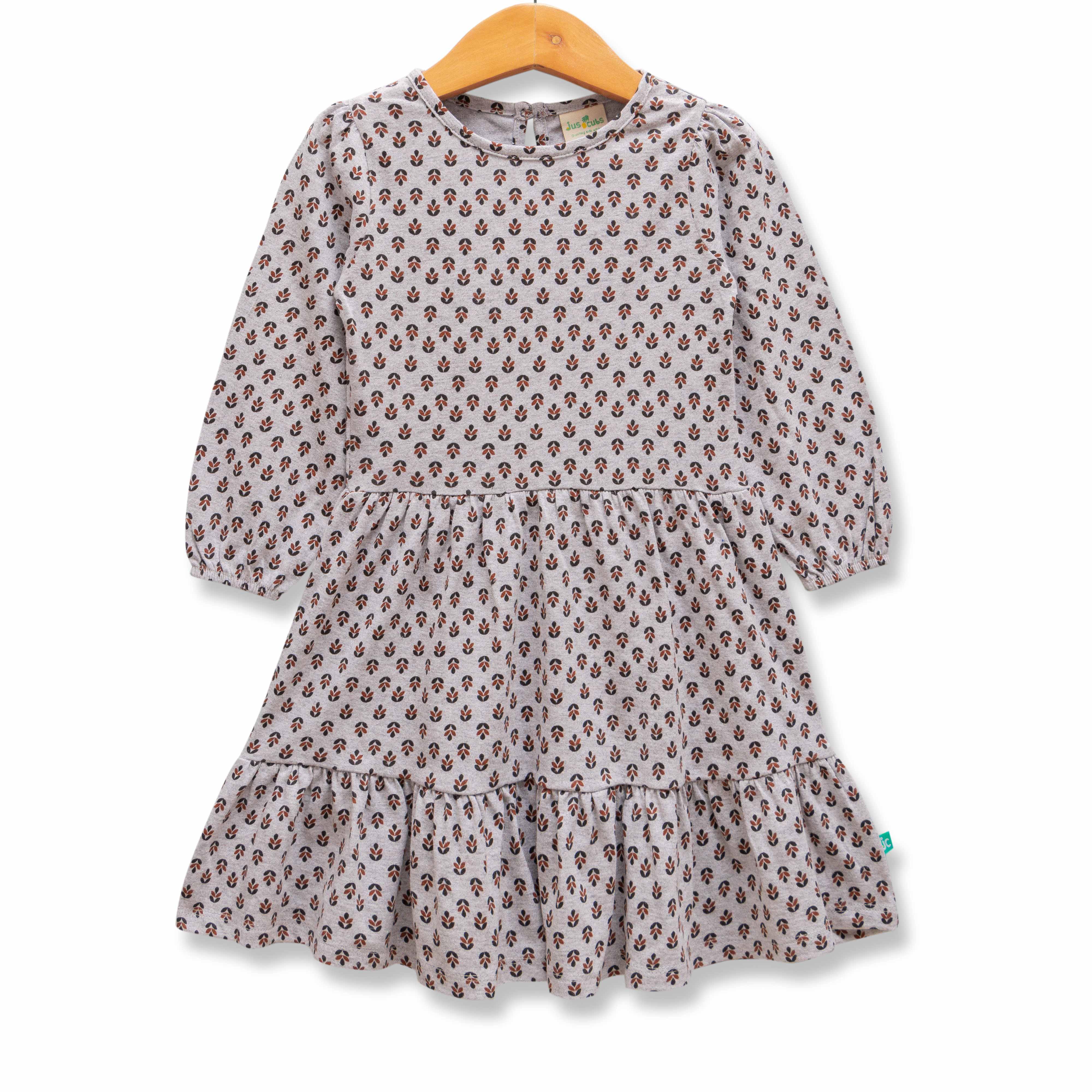 Young Girls All Over Printed Knee Length Fit & Flare Dress - Juscubs