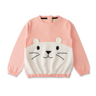 "Pink Animal Face Sweatshirt – Cozy Long-Sleeve Pullover for Girls"
