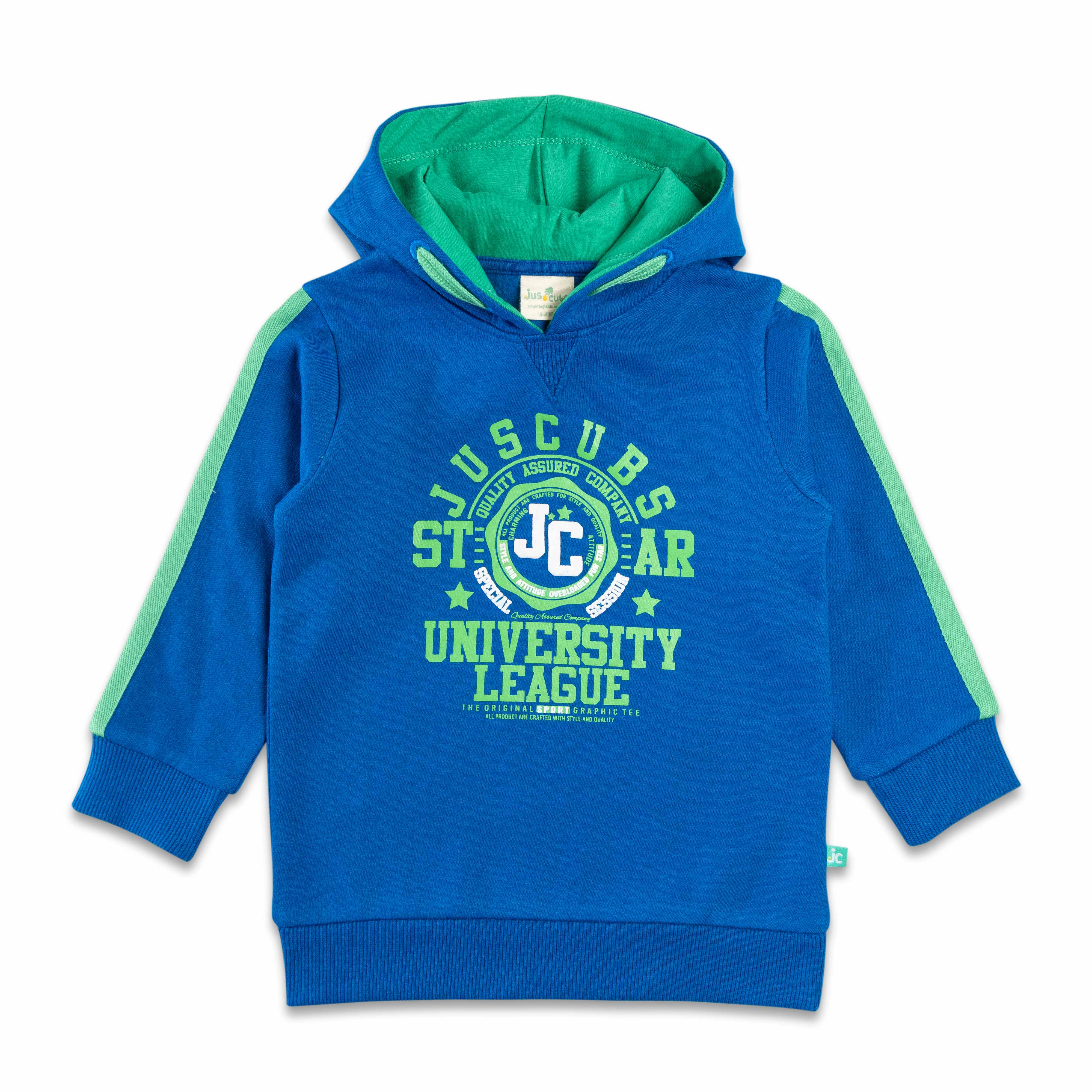 "Boys' Hoodie with University League Graphic and Contrast Grey Hood"