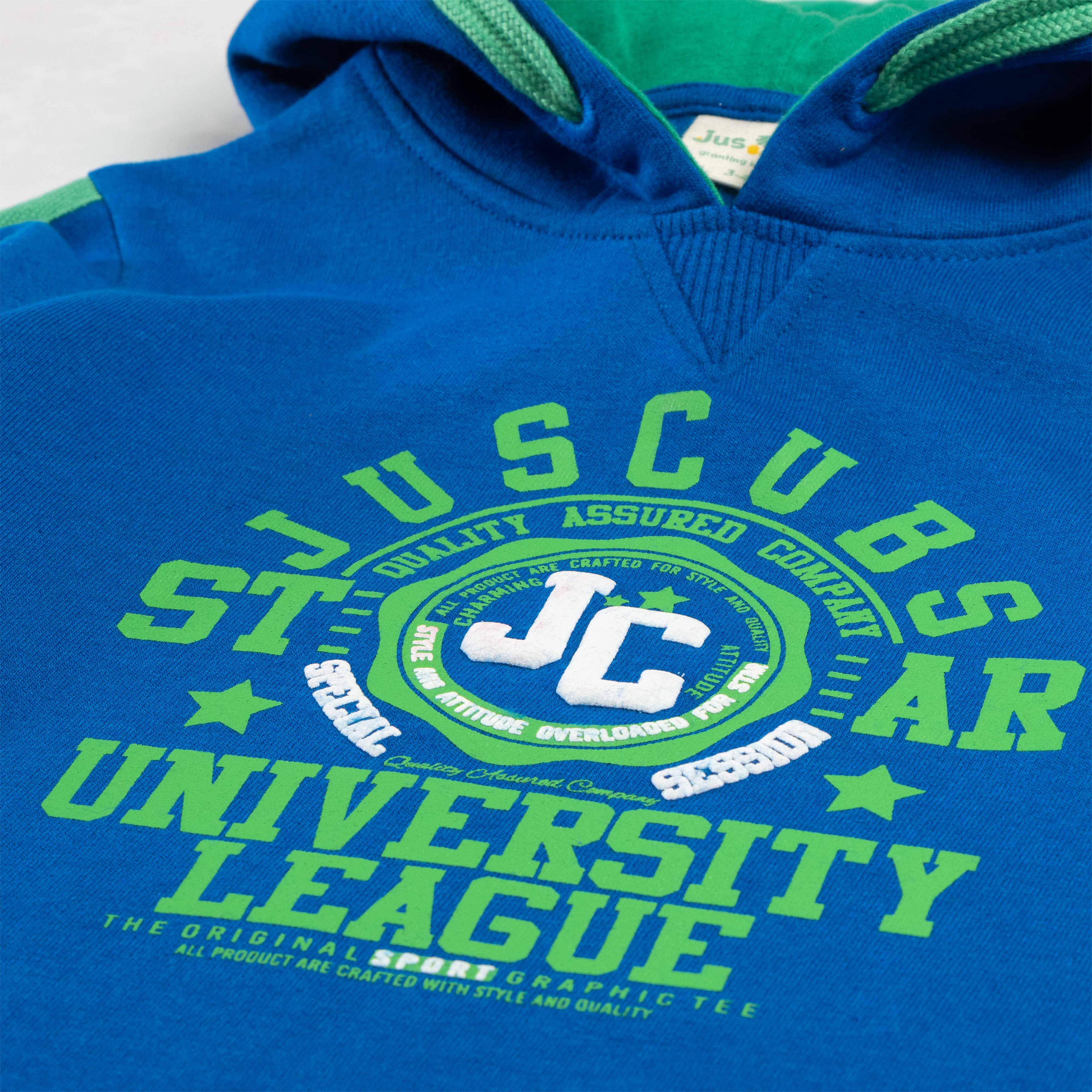 "Boys' Hoodie with University League Graphic and Contrast Grey Hood"
