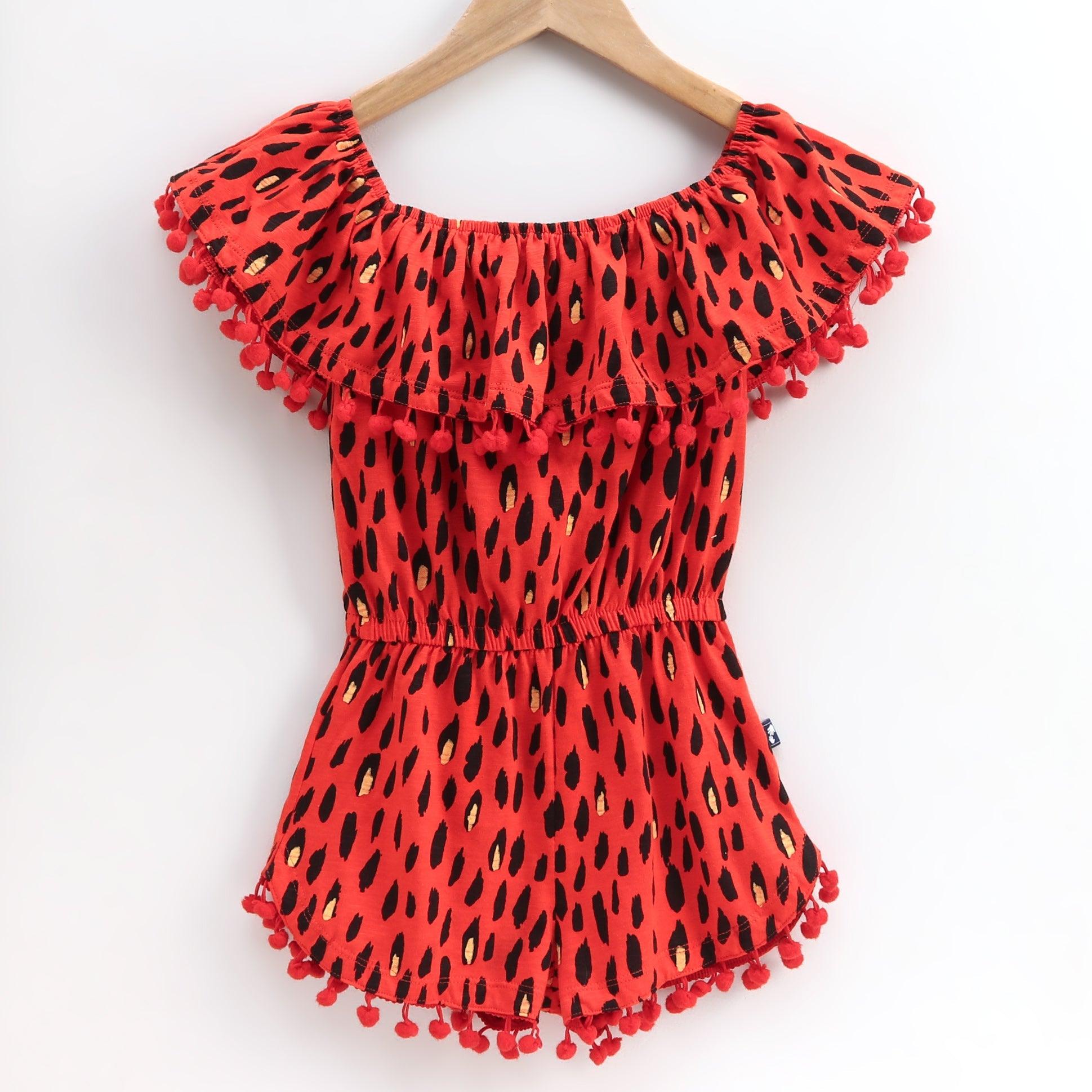 Animal Print Off-Shoulder Fit & Flare Dress-Orange - Juscubs