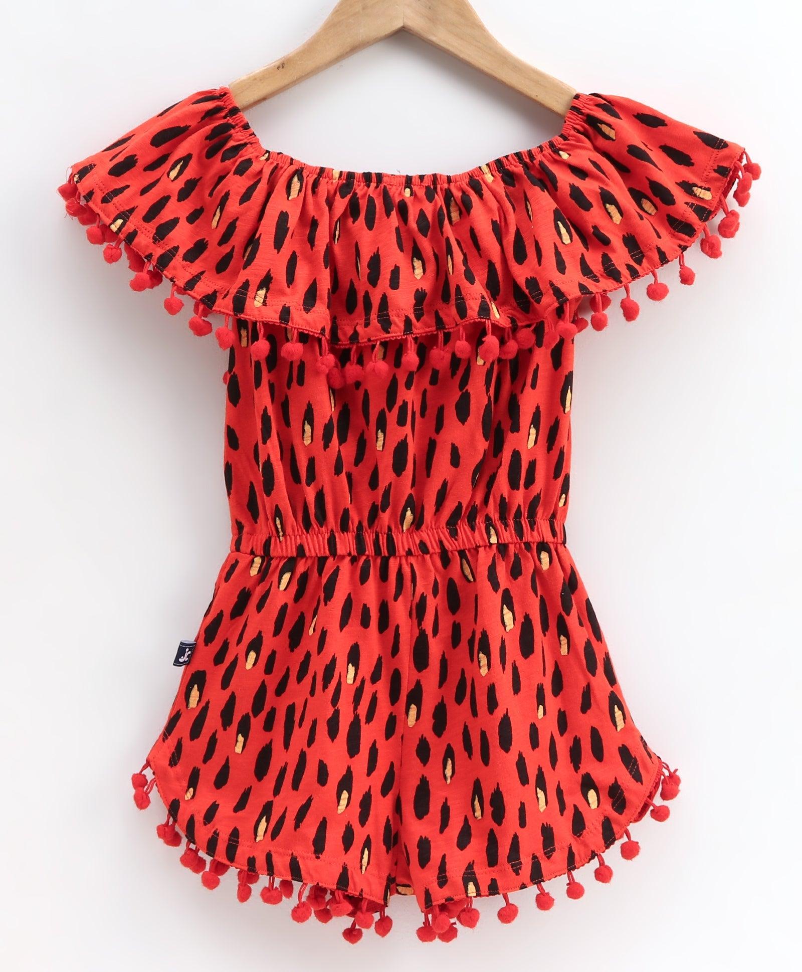 Animal Print Off-Shoulder Fit & Flare Dress-Orange - Juscubs