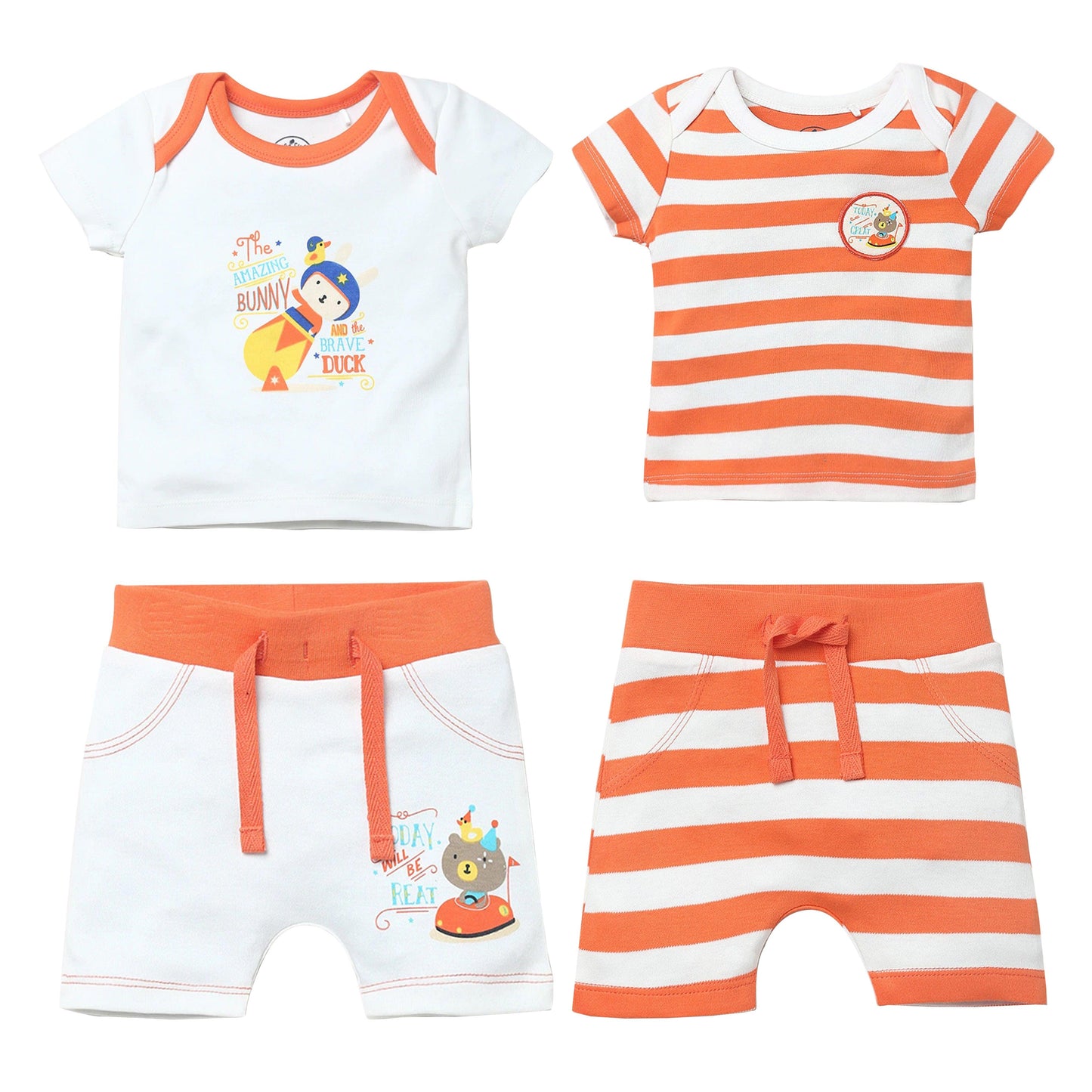 Boys Solid-Striped New Born Sets Pack Of 4 - Juscubs
