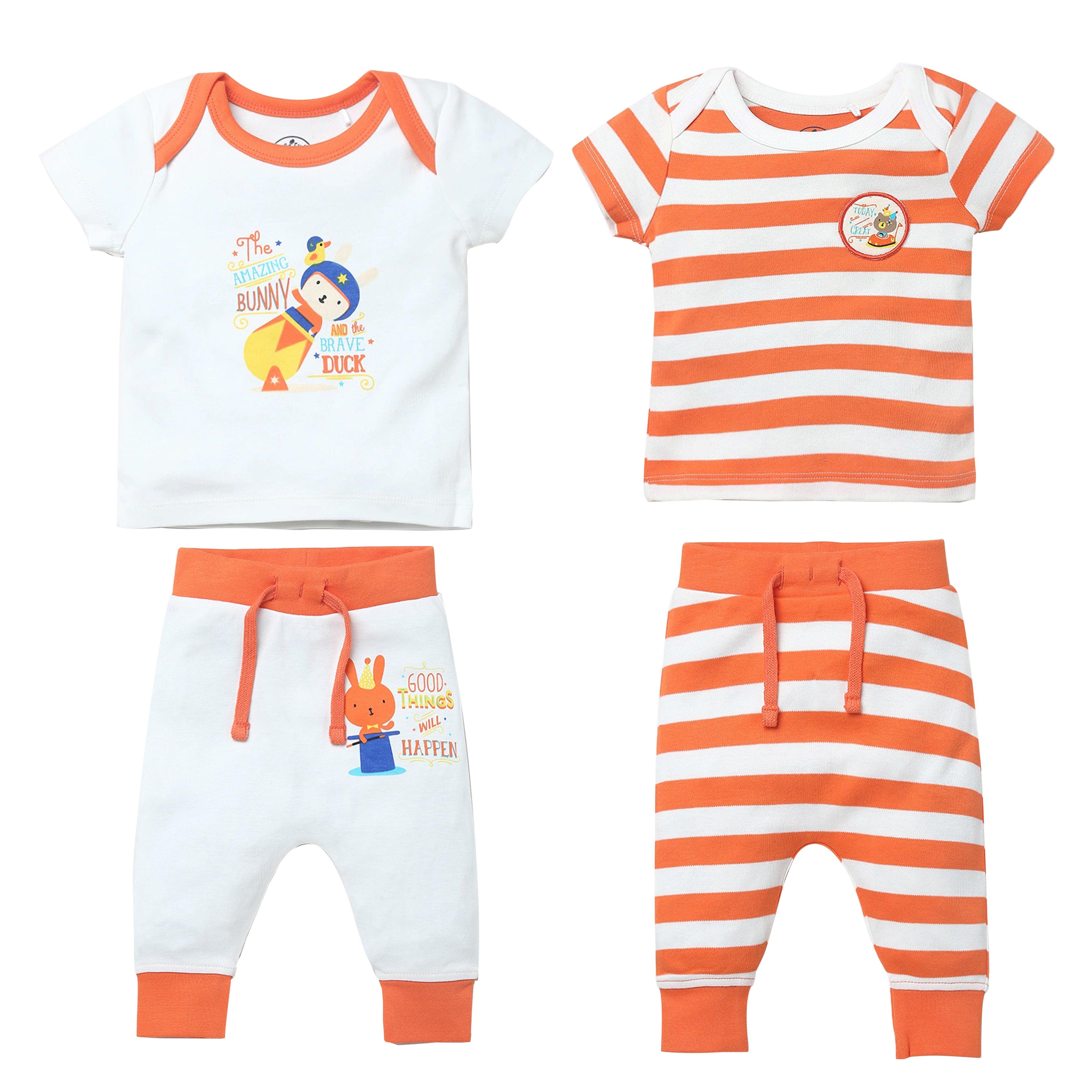 Boys Stripe-Solid New Born Sets Pack Of 4 - Juscubs