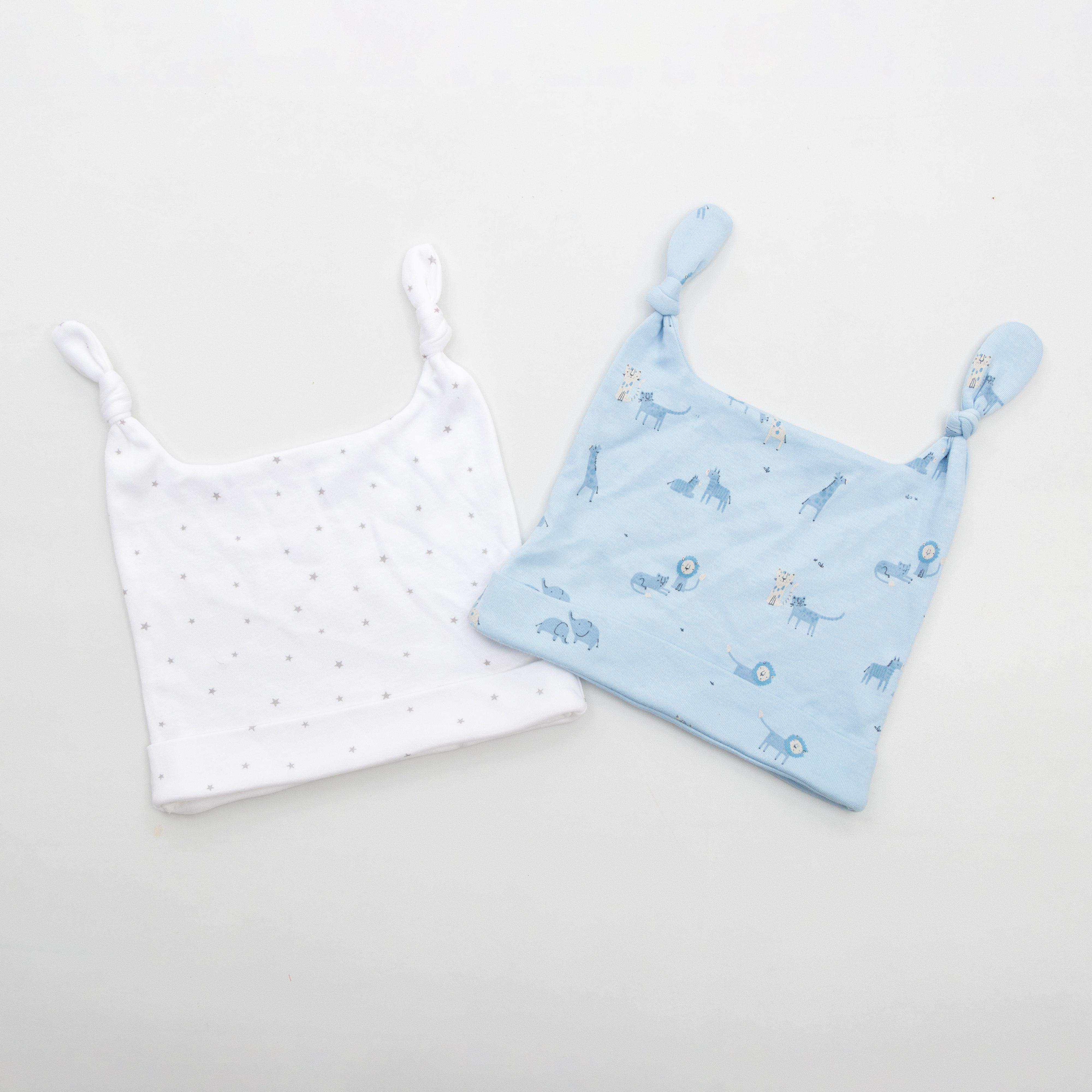 Cotton Printed AOP Baby Caps Pack Of 2 - Juscubs