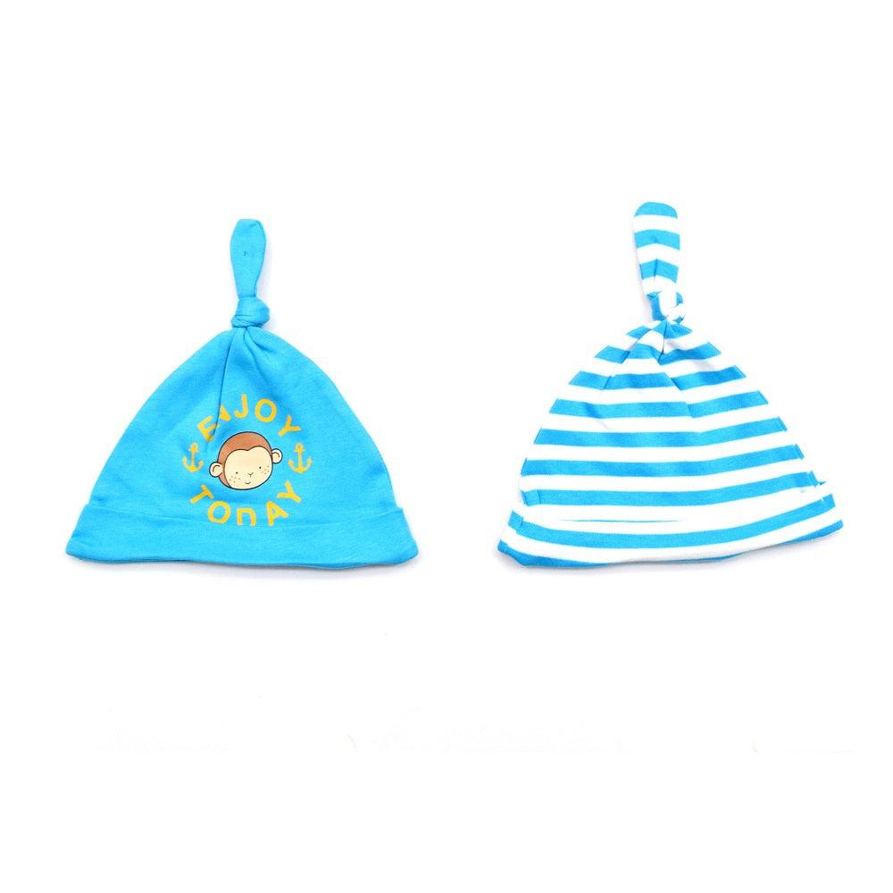 Cotton Printed Solid & Striped Baby Caps Pack of 2 - Juscubs